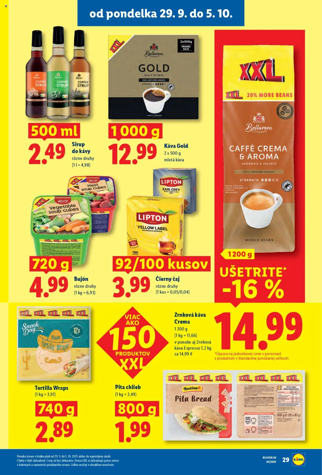 Nové Lidl akcie – leták je platný od 29.09.2025 | Strana: 39 | Produkty: Chlieb, Káva, Bujón, Tortilla