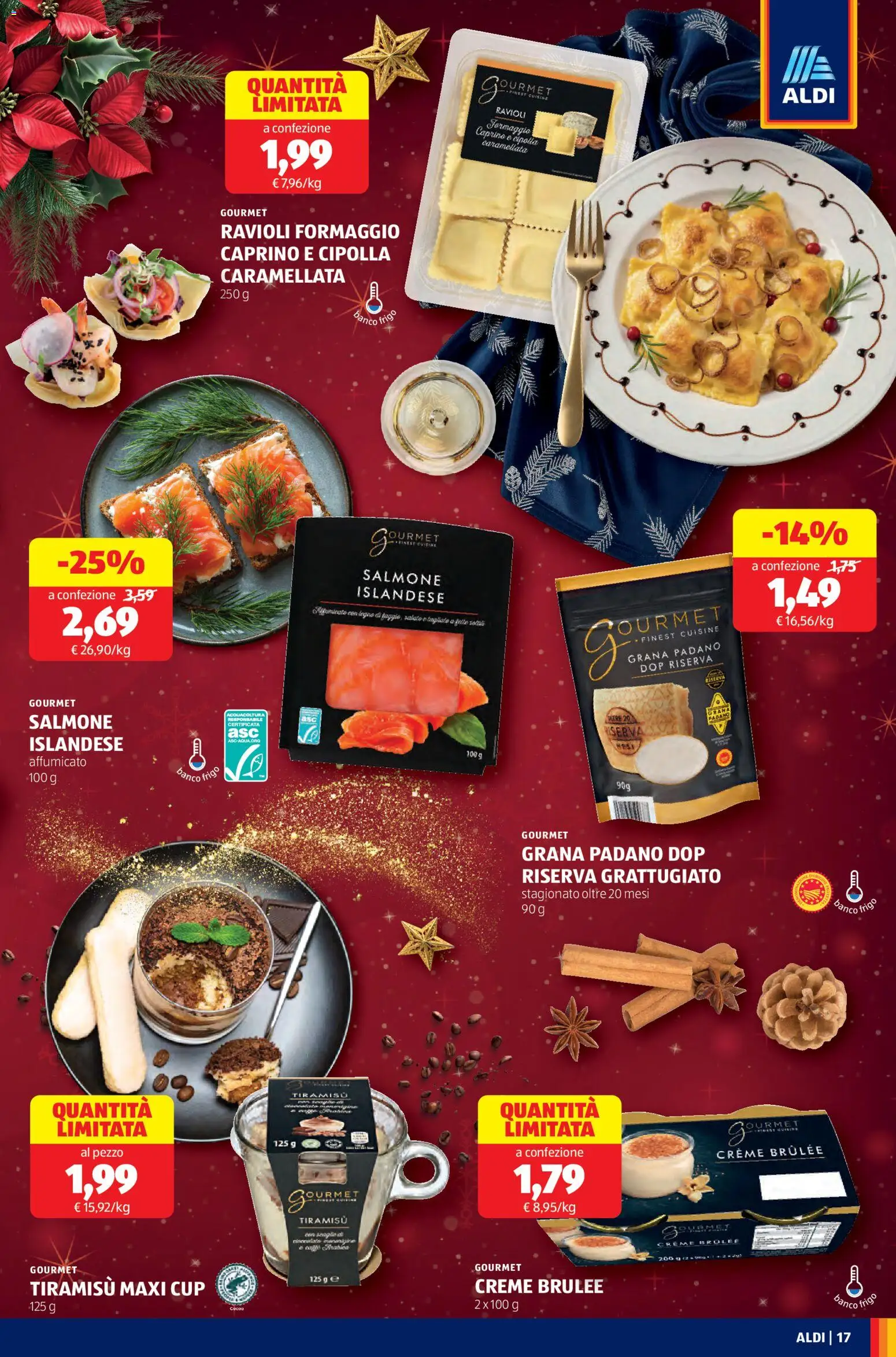 Volantino Aldi del 15.12.2025 | Pagina: 17 | Prodotti: Salmone, Formaggio, Grana Padano, Ravioli
