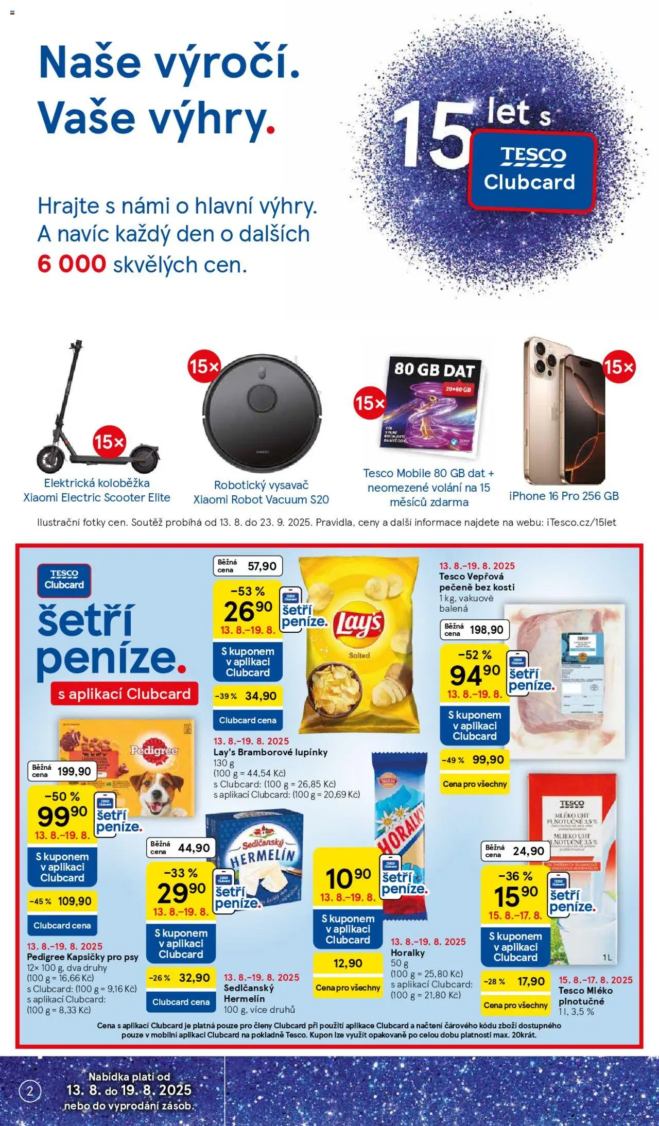 Tesco leták - Supermarket od 13.08.2025 | Strana: 2 | Produkty: Koloběžka, Horalky, Robot, Lay's