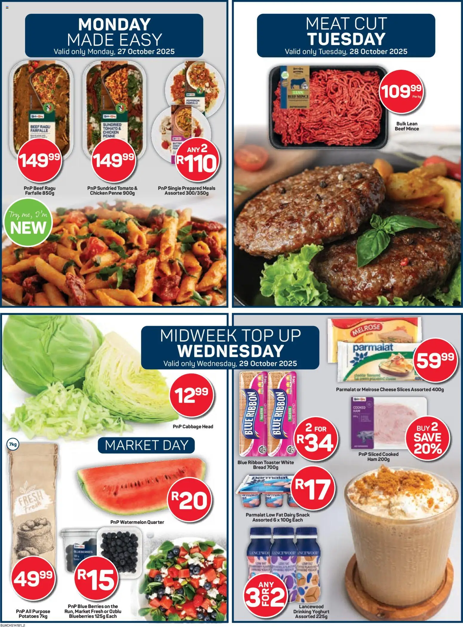 New Pick n Pay catalogue – valid from 27.10.2025 | Page: 2 | Products: Yoghurt, Bread, Beef, Potatoes