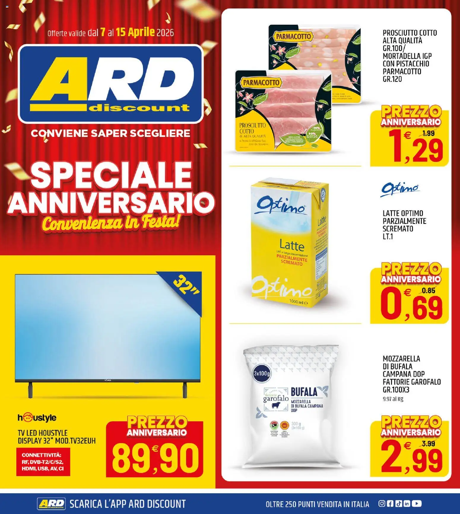 Volantino ARD Discount del 07.04.2026 | Pagina: 1 | Prodotti: Prosciutto Cotto, Mozzarella, Mortadella, Latte parzialmente scremato