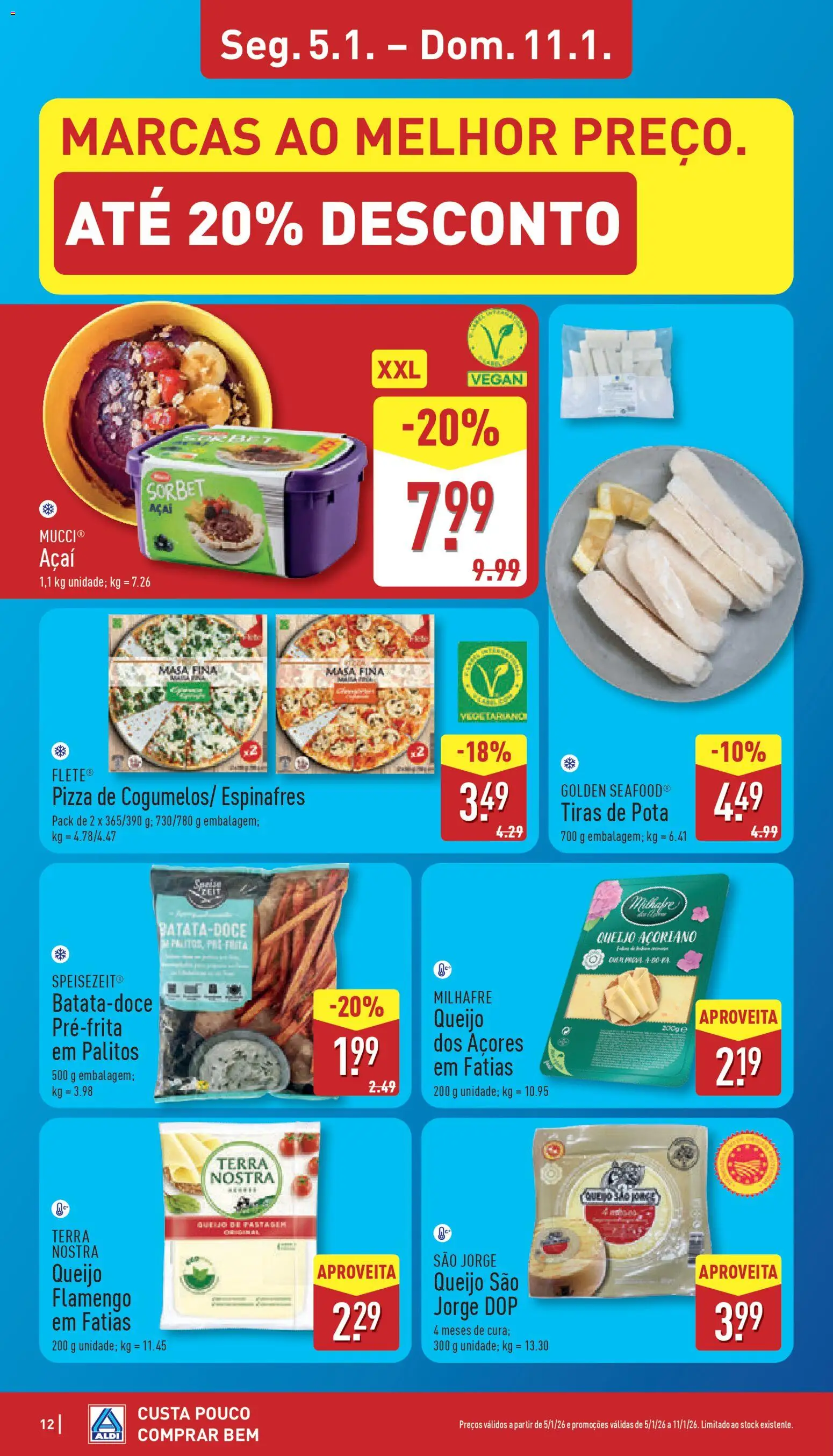 Aldi folheto │ válido de 05.01.2026 | Página: 12 | Produtos: Espinafres, Açai, Queijo, Pizza