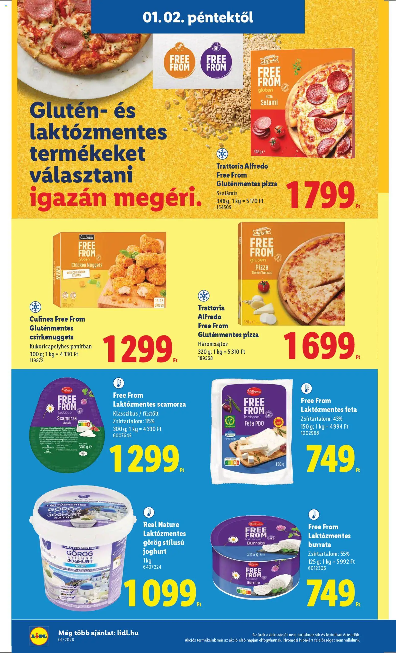 Lidl akciós ujság - amely érvényes a következő dátumtól: 02.01.2026 | Oldal: 18 | Termékek: Nuggets, Pizza, Gluténmentes, Burrata