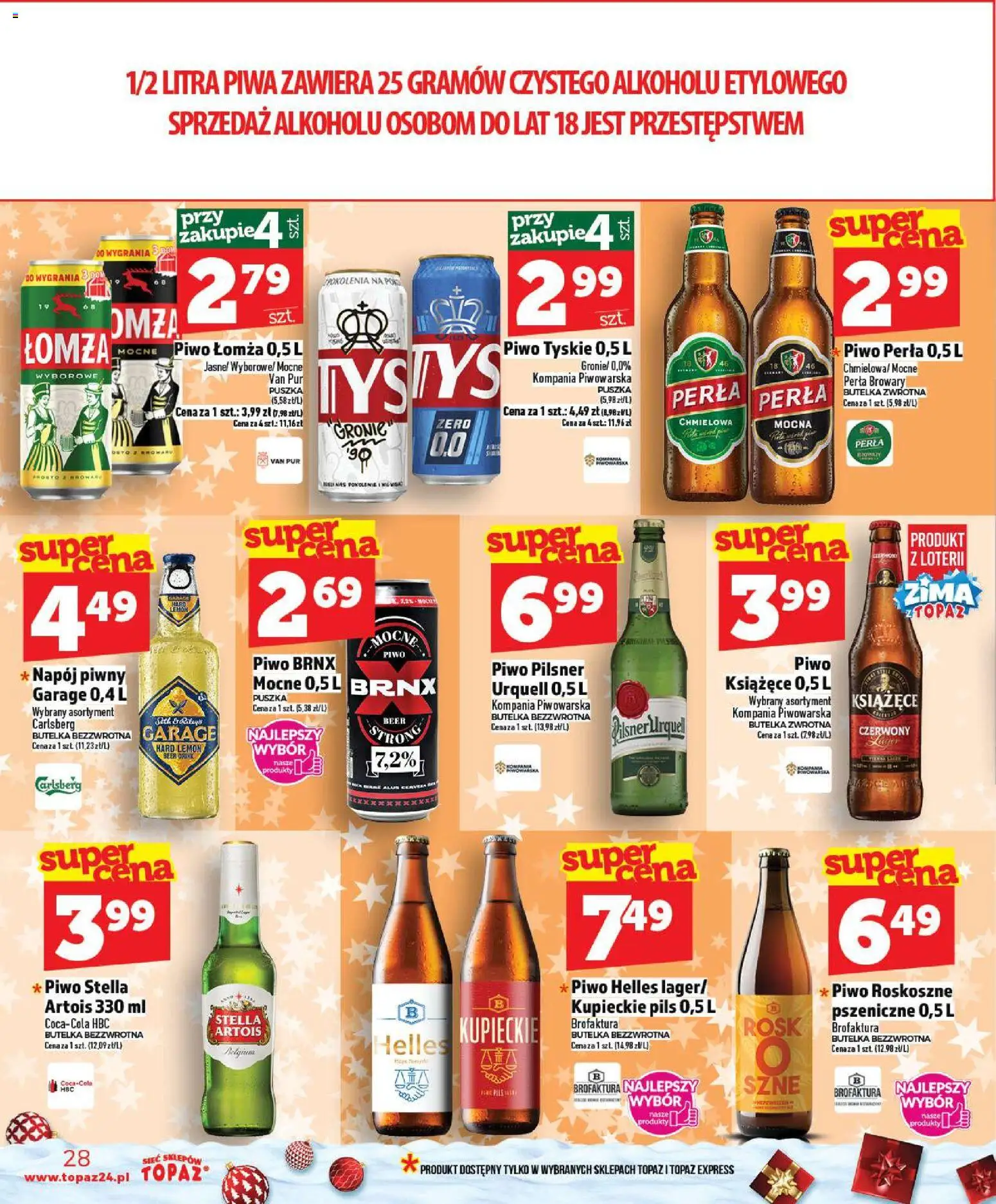 Topaz Gazetka - Ceny małe na stałe od 18.12.2025 | Strona: 28 | Produkty: Por, Piwo perła, Tyskie, Piwo
