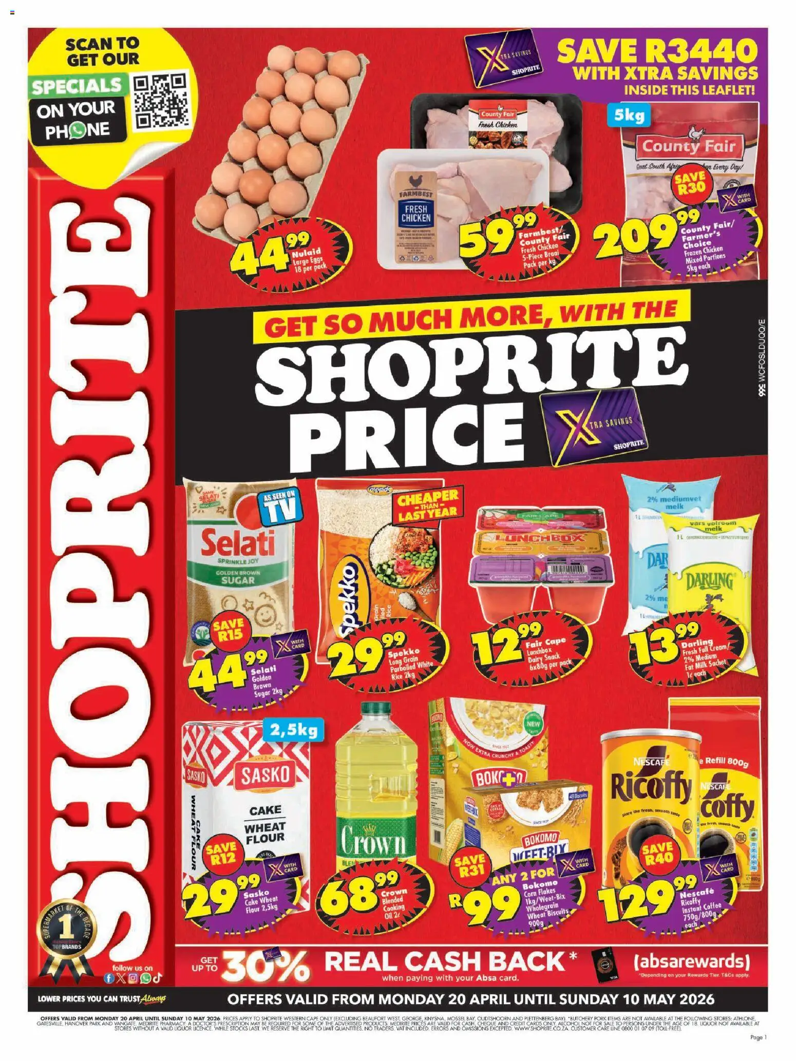 New Shoprite catalogue – valid from 20.04.2026 | Page: 1 | Products: Oil, Coffee, Pork, Rice