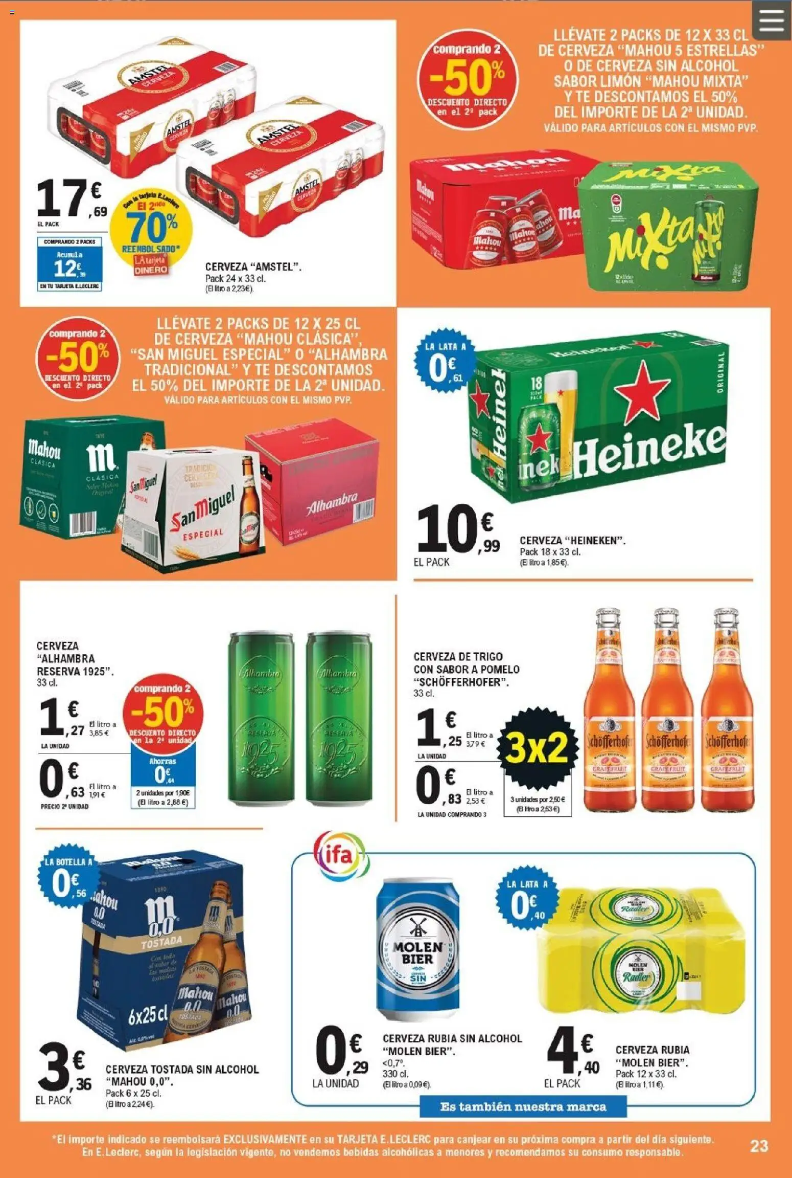 E.Leclerc folleto │ válido desde el 08.04.2026 | Página: 23 | Productos: Cerveza sin alcohol, Cerveza, Té