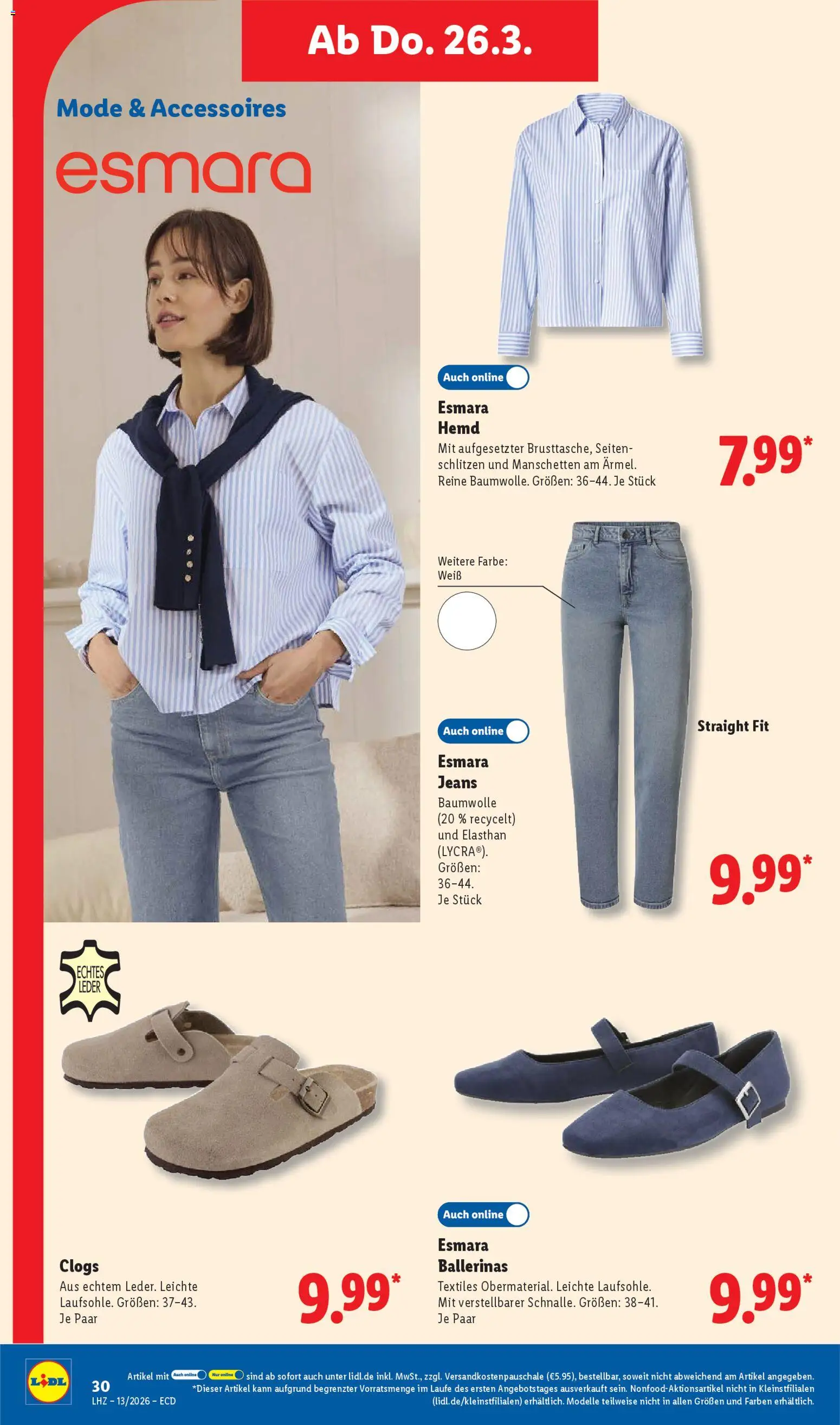 Lidl Prospekt – gültig ab 23.03.2026 | Seite: 50 | Produkte: Hemd, Ballerinas, Jeans