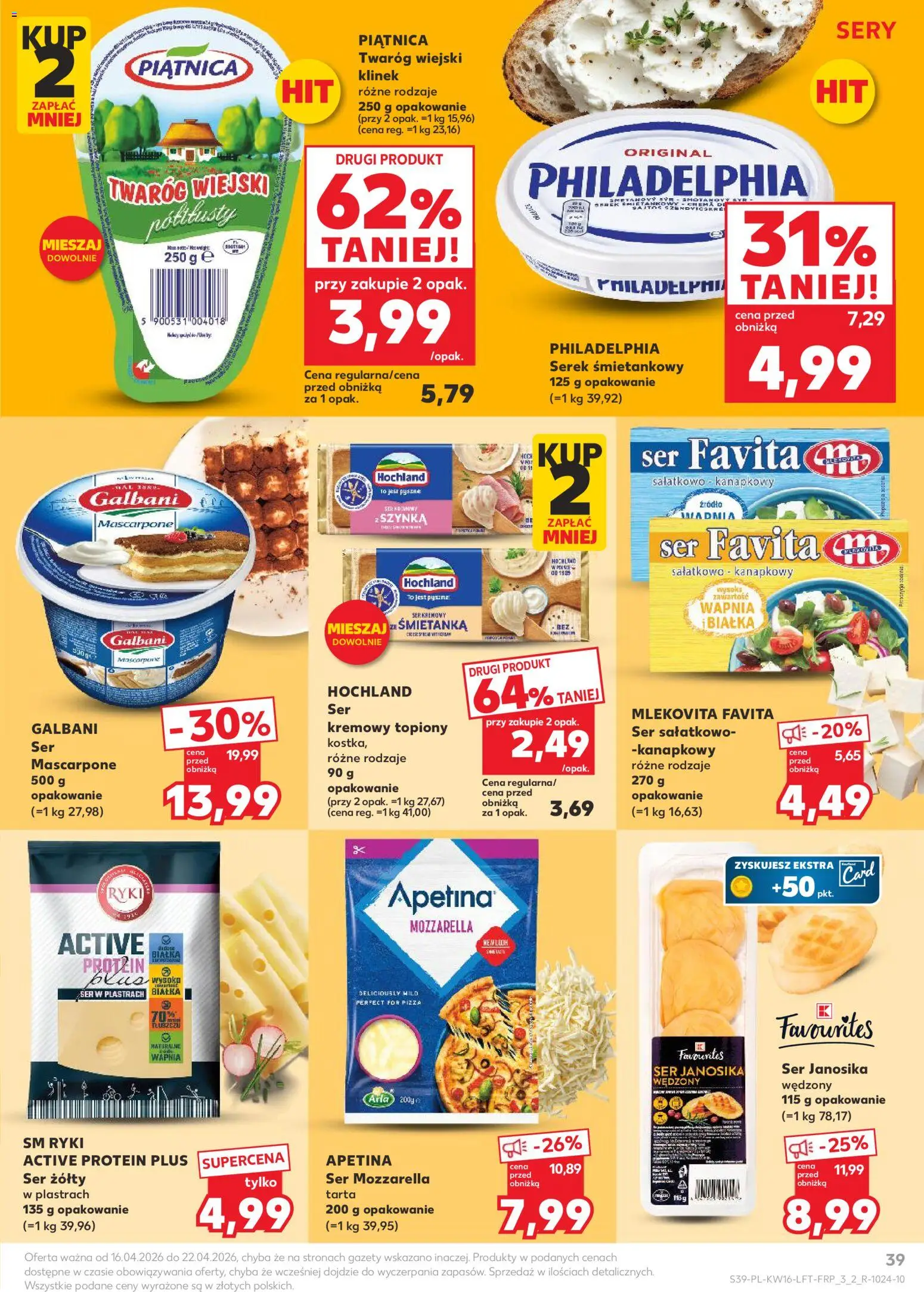 Kaufland gazetka od 16.04.2026 | Strona: 39 | Produkty: Ser favita, Szynka, Pizza, Mozzarella