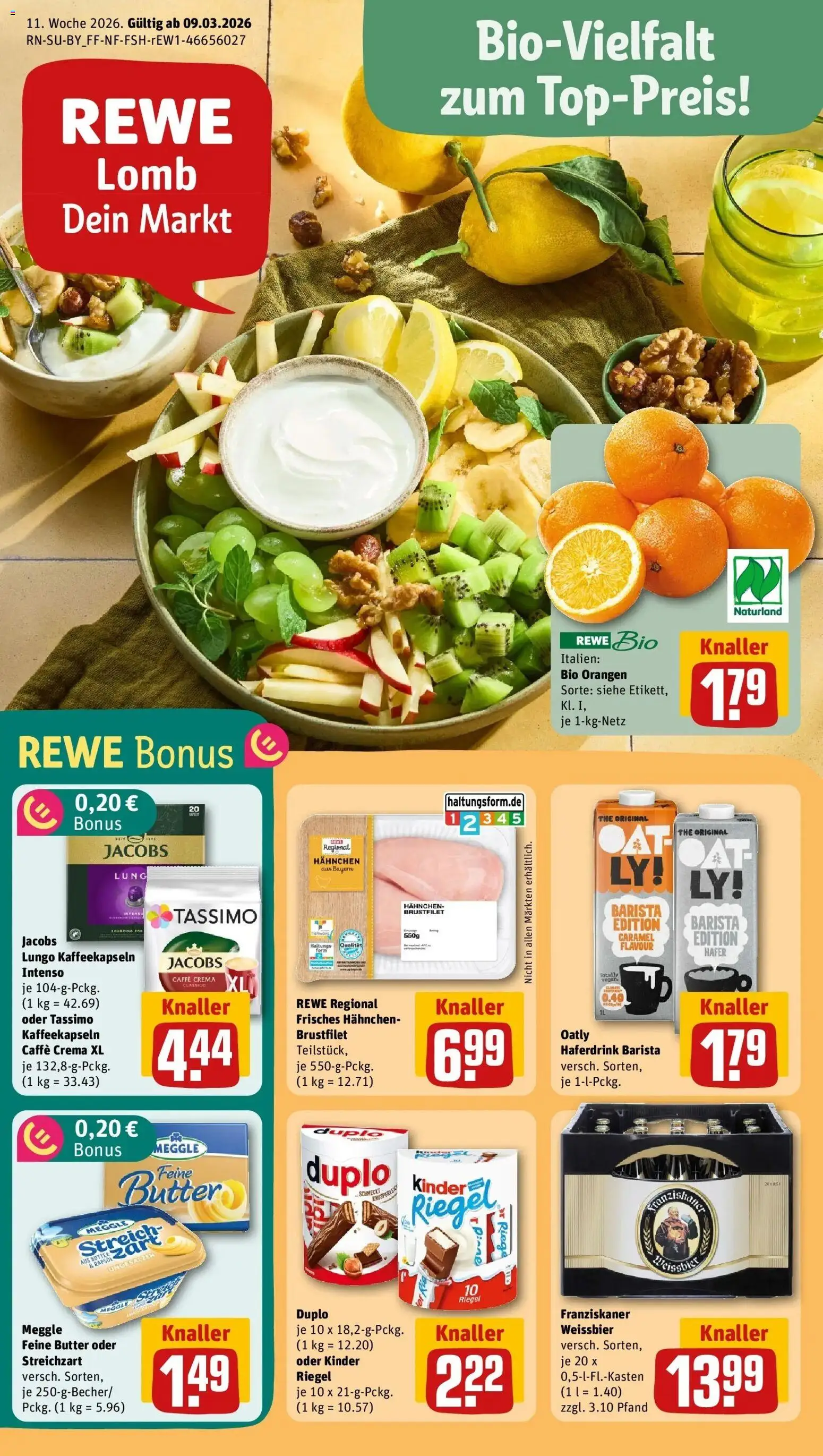 Rewe Prospekt Landshut	 – gültig ab 09.03.2026 | Seite: 1 | Produkte: Butter, Weißbier, Orangen, Haferdrink