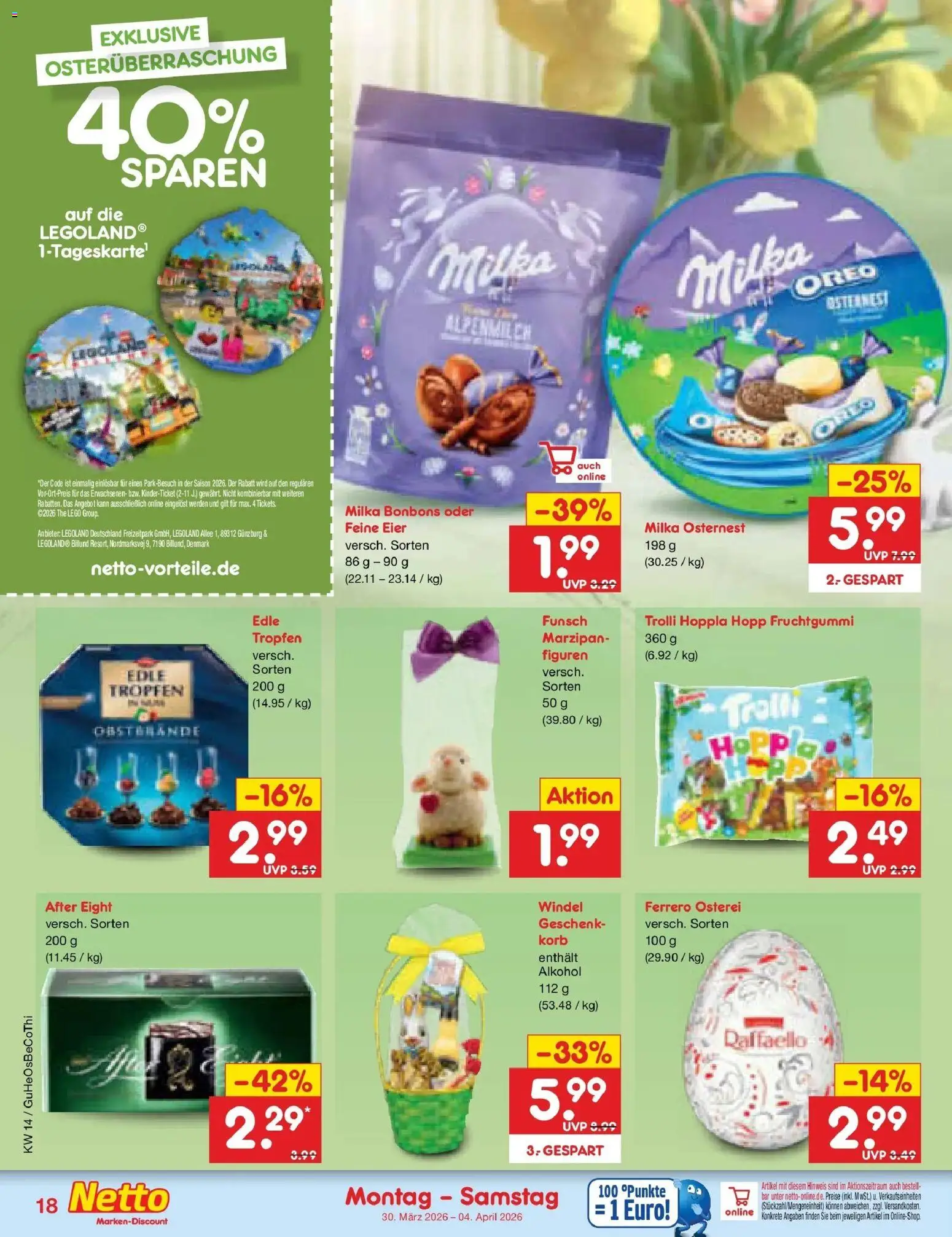 Netto Marken-Discount Prospekt Bitterfeld-Wolfen	 – gültig ab 30.03.2026 | Seite: 20 | Produkte: Raffaello, Eier, Korb, Milka