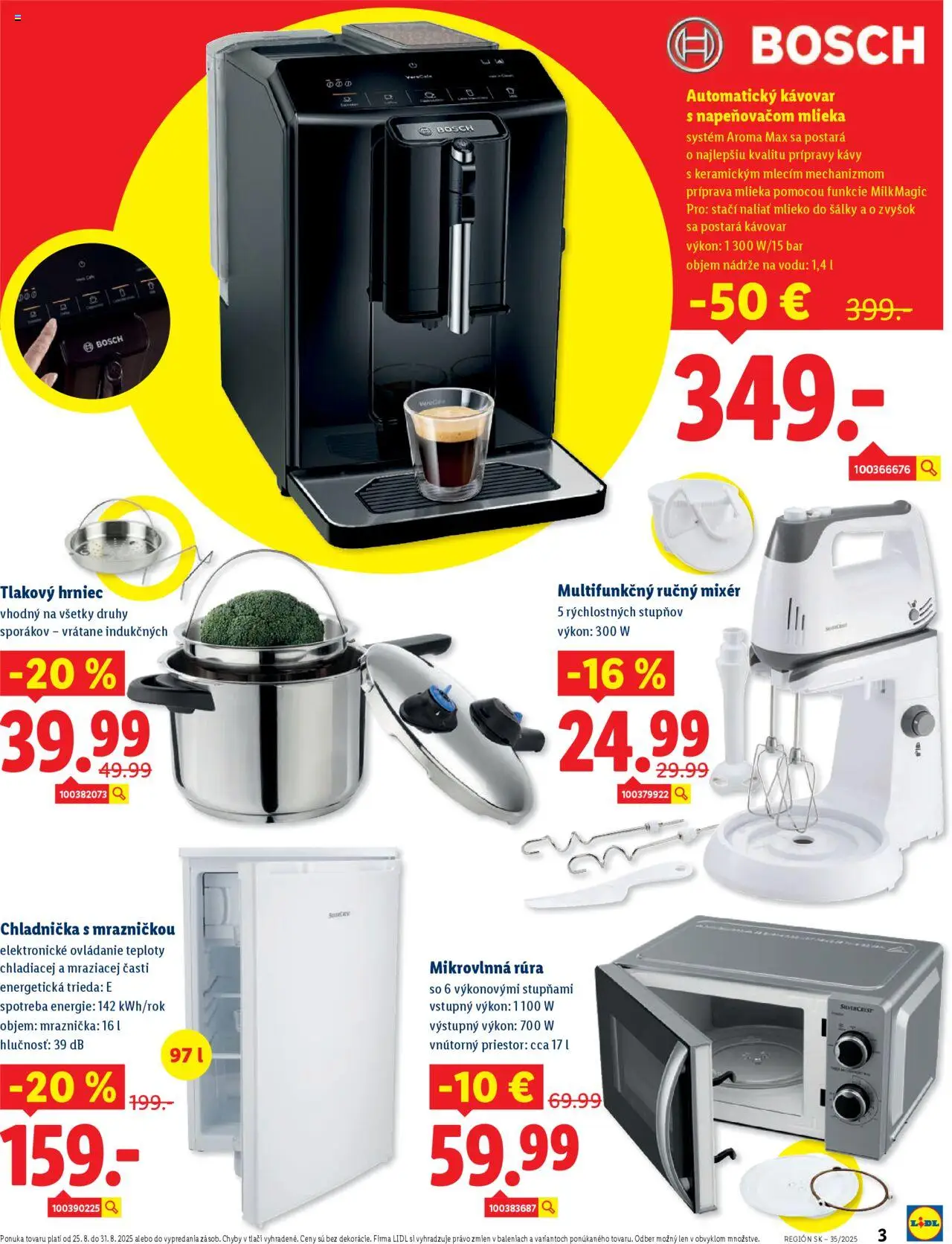 Lidl online magazín │ platný od 25.08.2025 | Strana: 3 | Produkty: Ručný mixér, Chladnička, Automatický kávovar, Kávovar