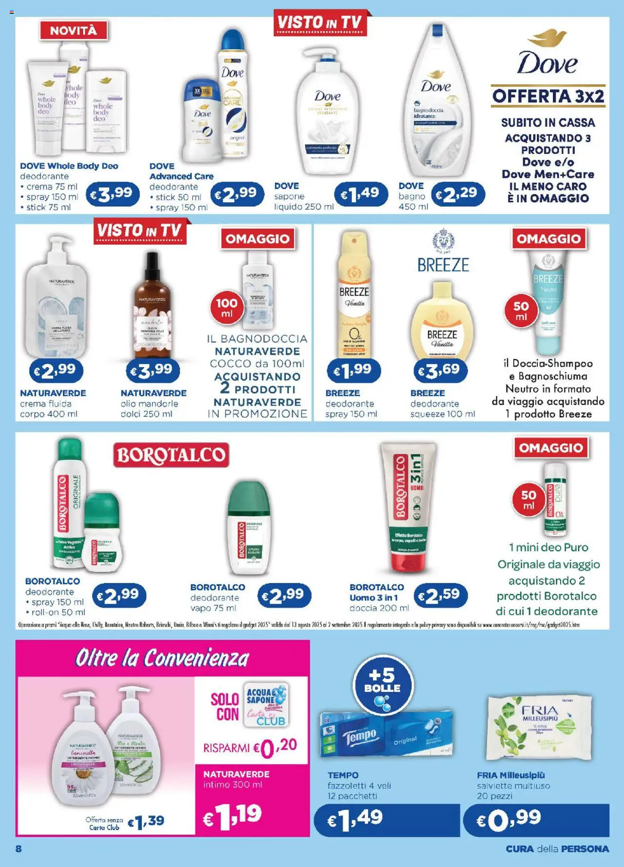 Volantino Acqua e Sapone del 13.08.2025 | Pagina: 8 | Prodotti: Crema, Deodorante, Detergente, Mandorle