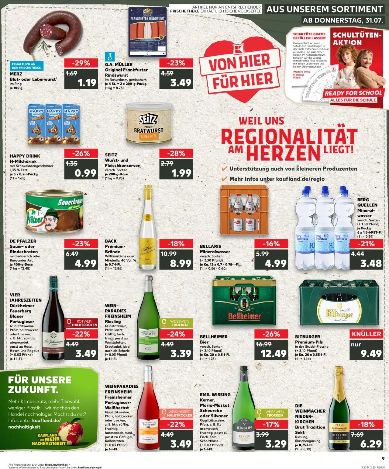 Kaufland prospekt Speyer	 - gültig ab dem 31.07.2025 | Seite: 9 | Produkte: Rinderbraten, Sekt, Mineralwasser, Wurst