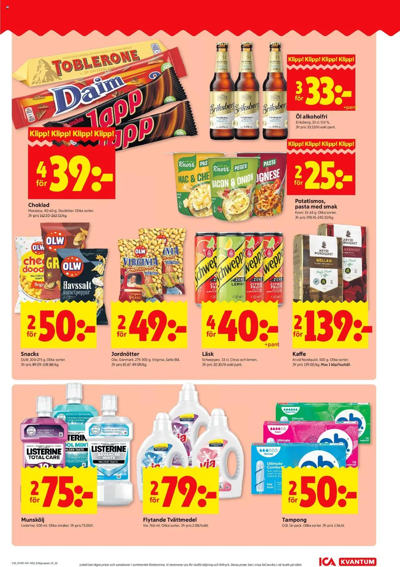 ICA Kvantum reklamblad aktuell från 04.08.2025 | Sida: 5 | Produkter: Tvättmedel, Bacon, Kaffe, Öl