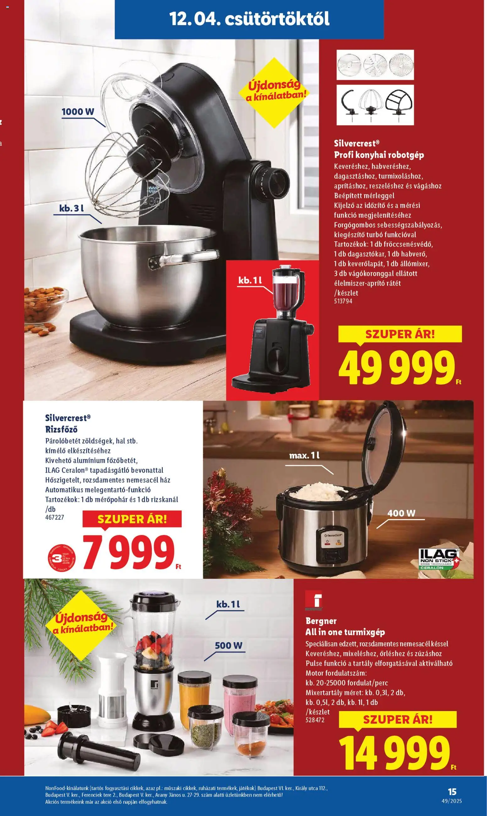 Lidl akciós ujság - amely érvényes a következő dátumtól: 04.12.2025 | Oldal: 15 | Termékek: Robotgép, Turmixgép, Játékok, Konyhai robotgép