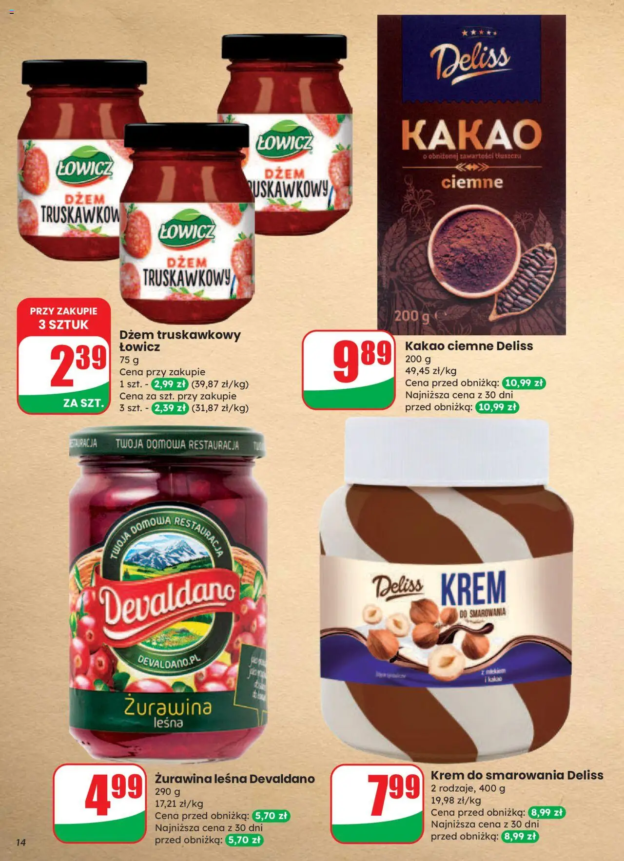 Dino Gazetka od 20.08.2025 | Strona: 14 | Produkty: Kakao, Żurawina, Dżem, Krem