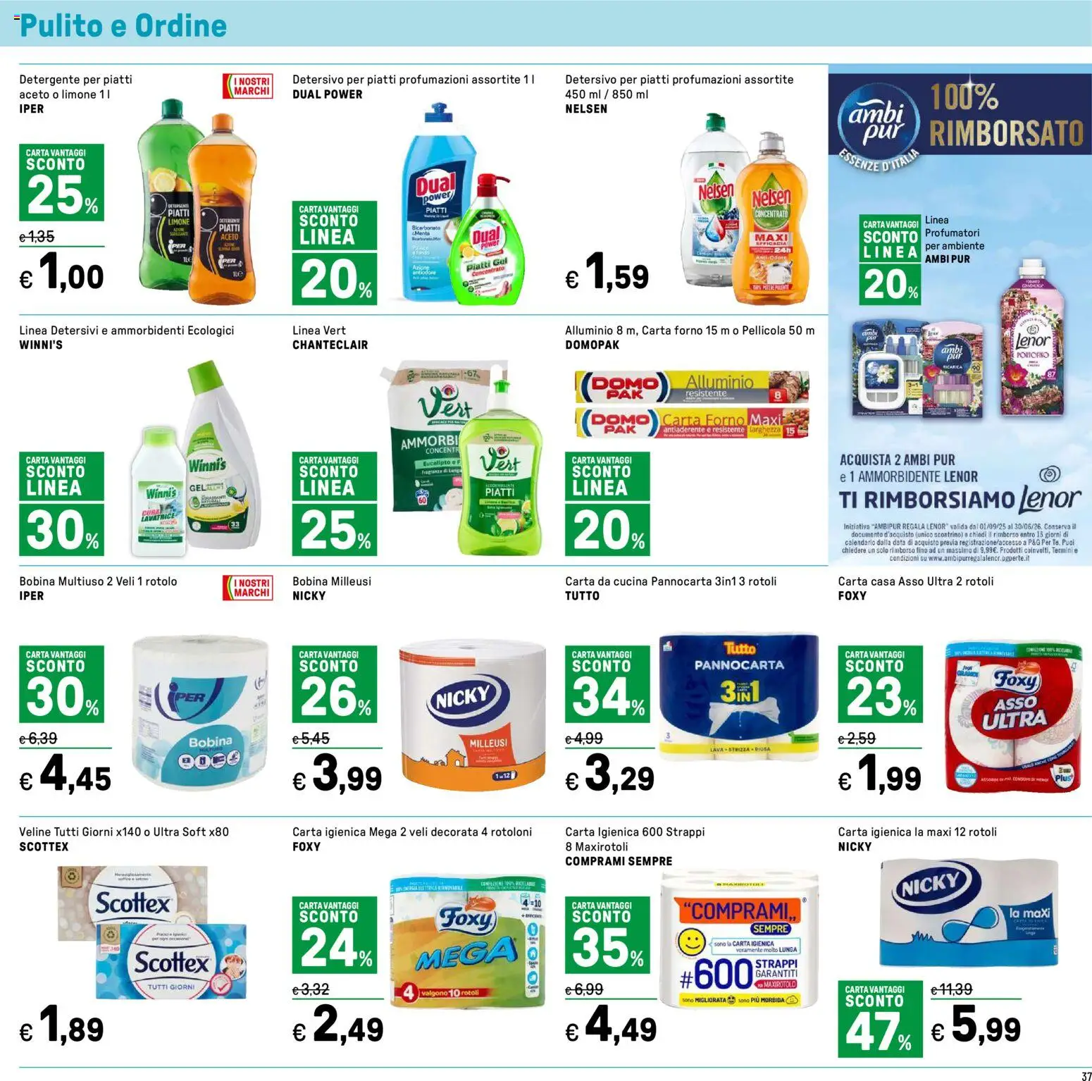 Volantino Iper del 03.11.2025 | Pagina: 37 | Prodotti: Veline, Detergente, Detersivo per piatti, Pellicola