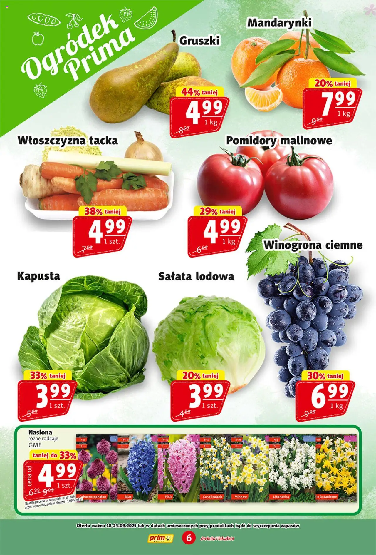 Prim Market Gazetka od 18.09.2025 | Strona: 6 | Produkty: Kapusta, Winogrona, Pomidory, Mandarynki