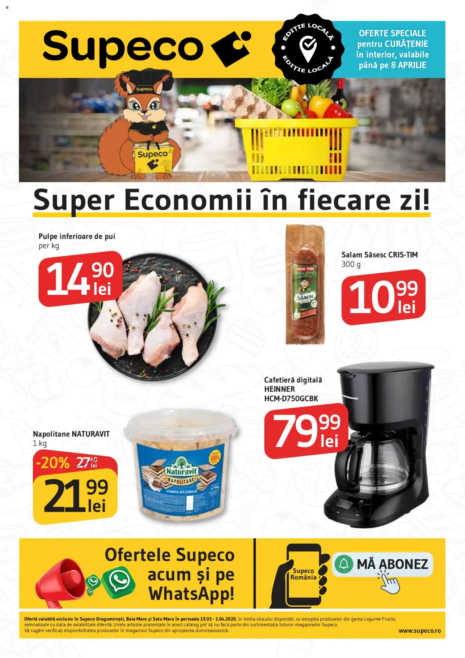 Noul catalog Supeco – valabil de la 19.03.2026 | Pagină: 1 | Produse: Cafetieră, Hacıyatmaz Kedi Oyuncağı, Napolitane, Salam