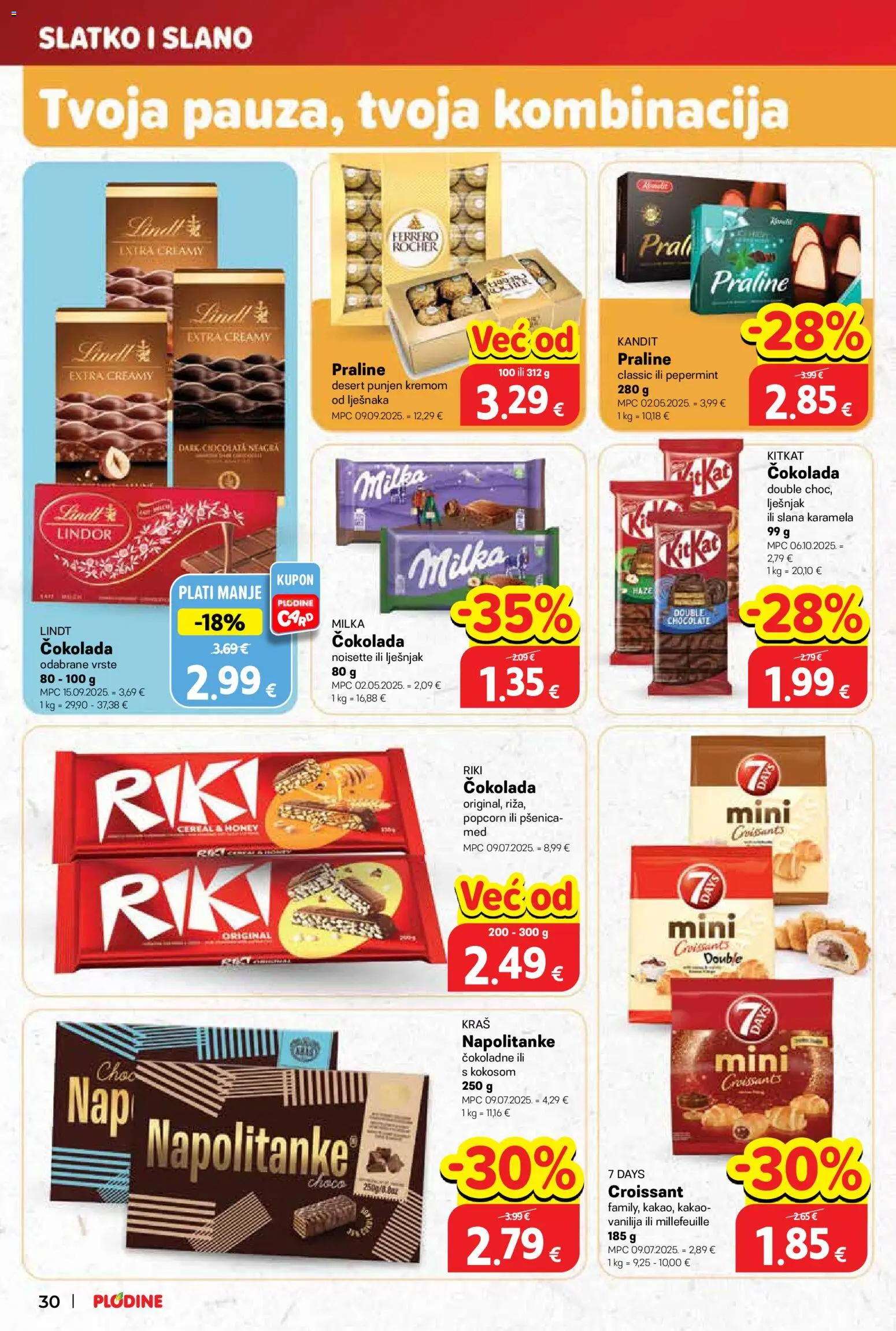 Plodine katalog | vrijedi od 29.10.2025 | Stranica: 30 | Proizvodi: Lindt, Praline, Napolitanke, Milka