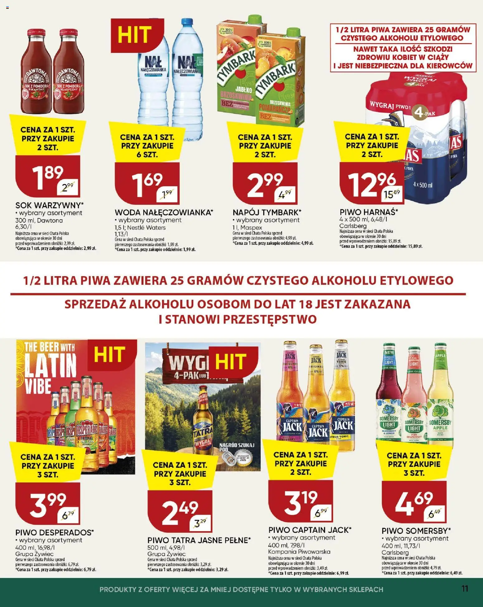 Chata Polska gazetka od 26.03.2026 | Strona: 11 | Produkty: Brzoskwinia, Sok, Piwo, Somersby