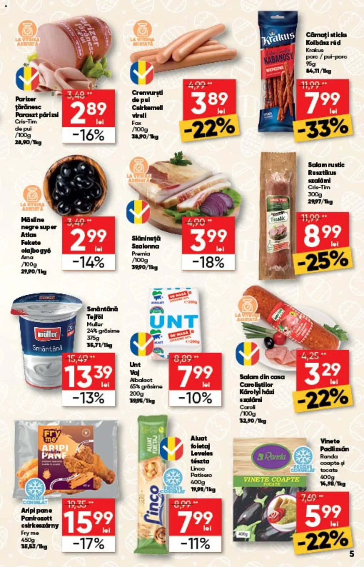 Noul catalog Profi – valabil de la 18.03.2026 | Pagină: 5 | Produse: Hacıyatmaz Kedi Oyuncağı, Foietaj, Crenvurști, Salam