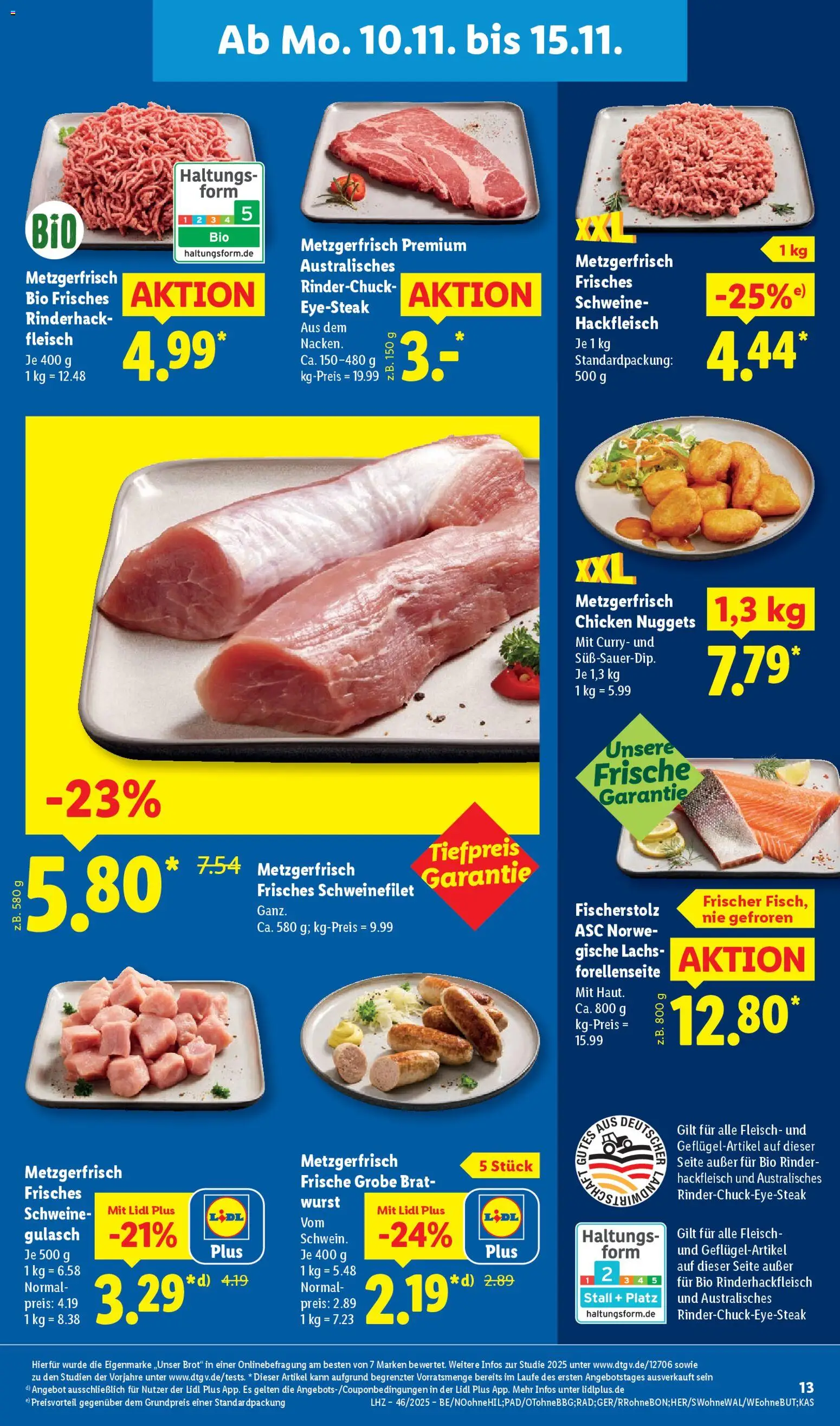 Lidl Prospekt Nagold – gültig ab 10.11.2025 | Seite: 21 | Produkte: Schweinefilet, Lachs, Wurst, Hackfleisch