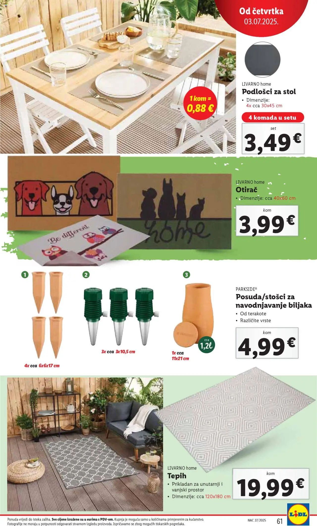 Lidl katalog | vrijedi od 30.06.2025 | Stranica: 61 | Proizvodi: Stol, Tepih, Otirač