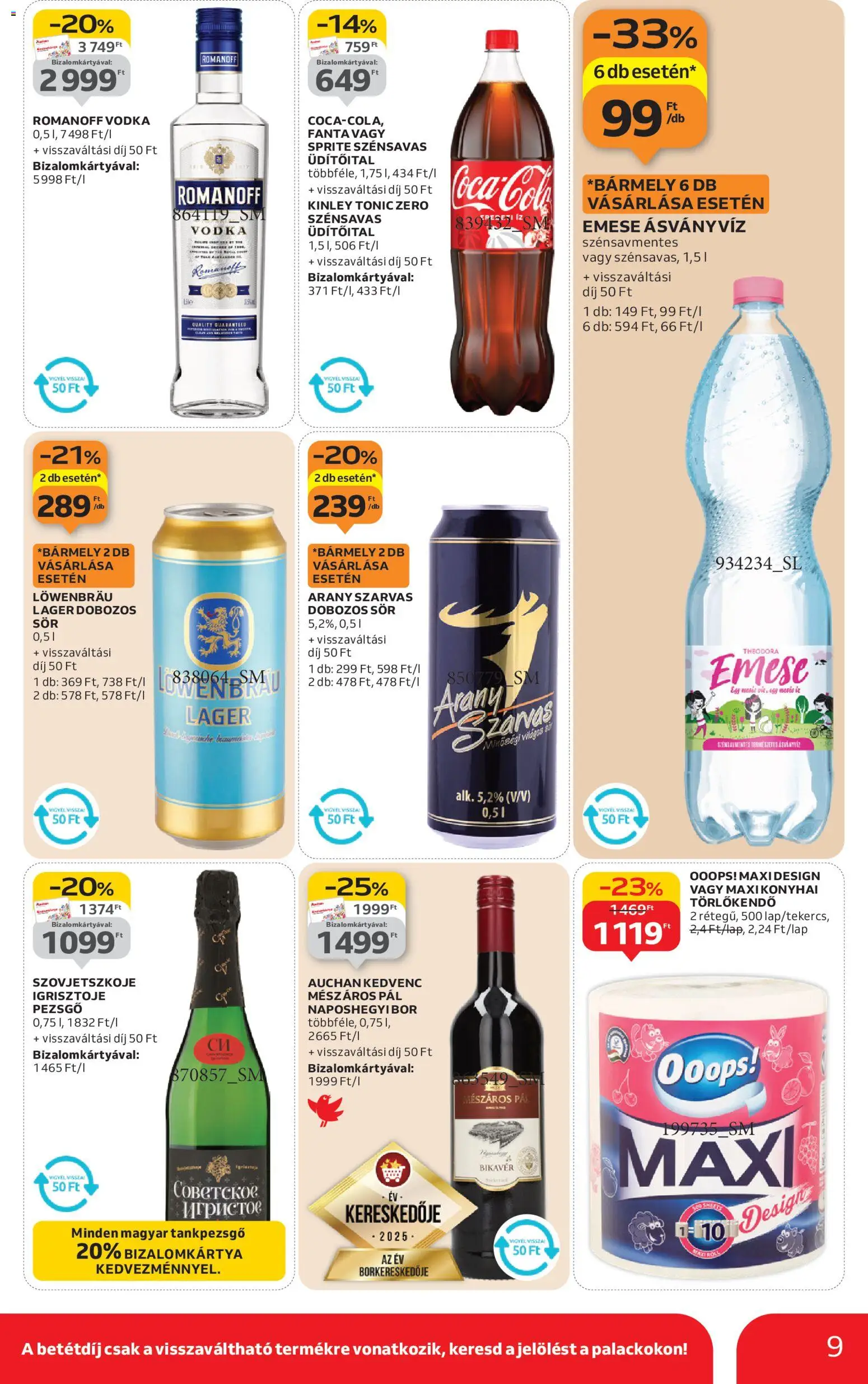 Auchan akciós ujság - amely érvényes a következő dátumtól: 22.01.2026 | Oldal: 9 | Termékek: Fanta, Törlőkendő, Pezsgő, Dobozos sör