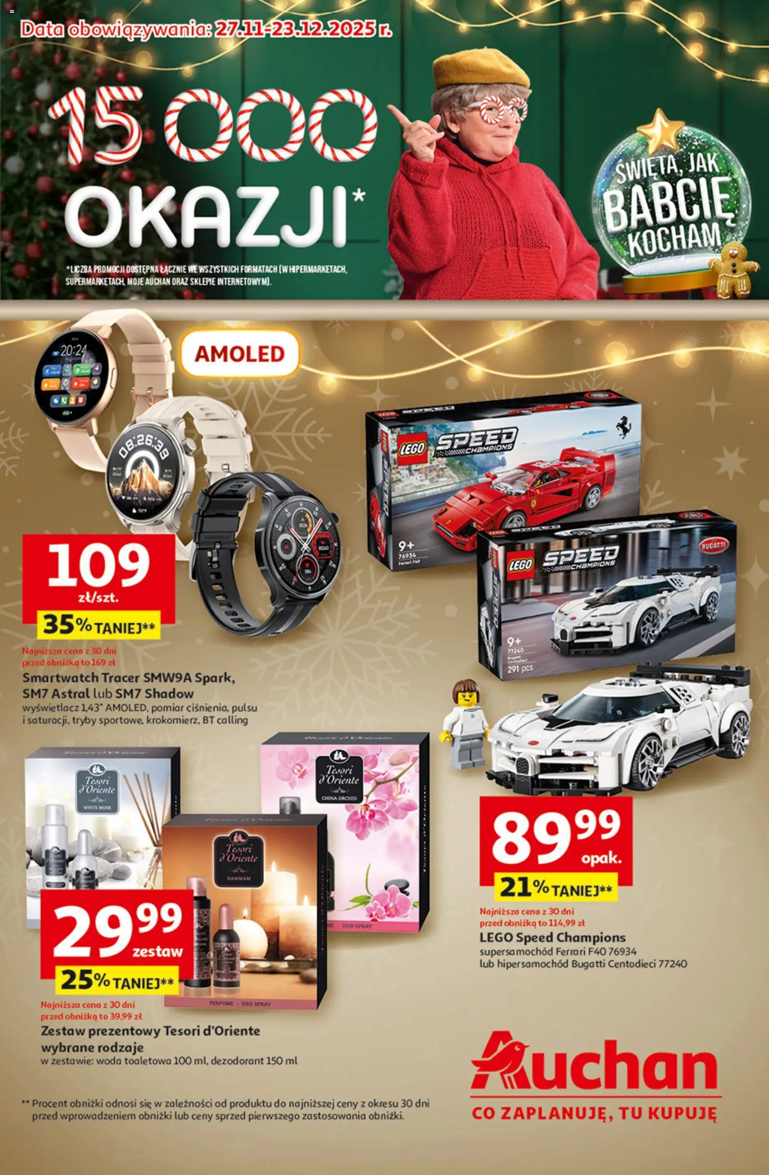 Auchan Gazetka - Katalog prezenty od 27.11.2025 | Strona: 1 | Produkty: Lego, Woda toaletowa, Dezodorant, Woda