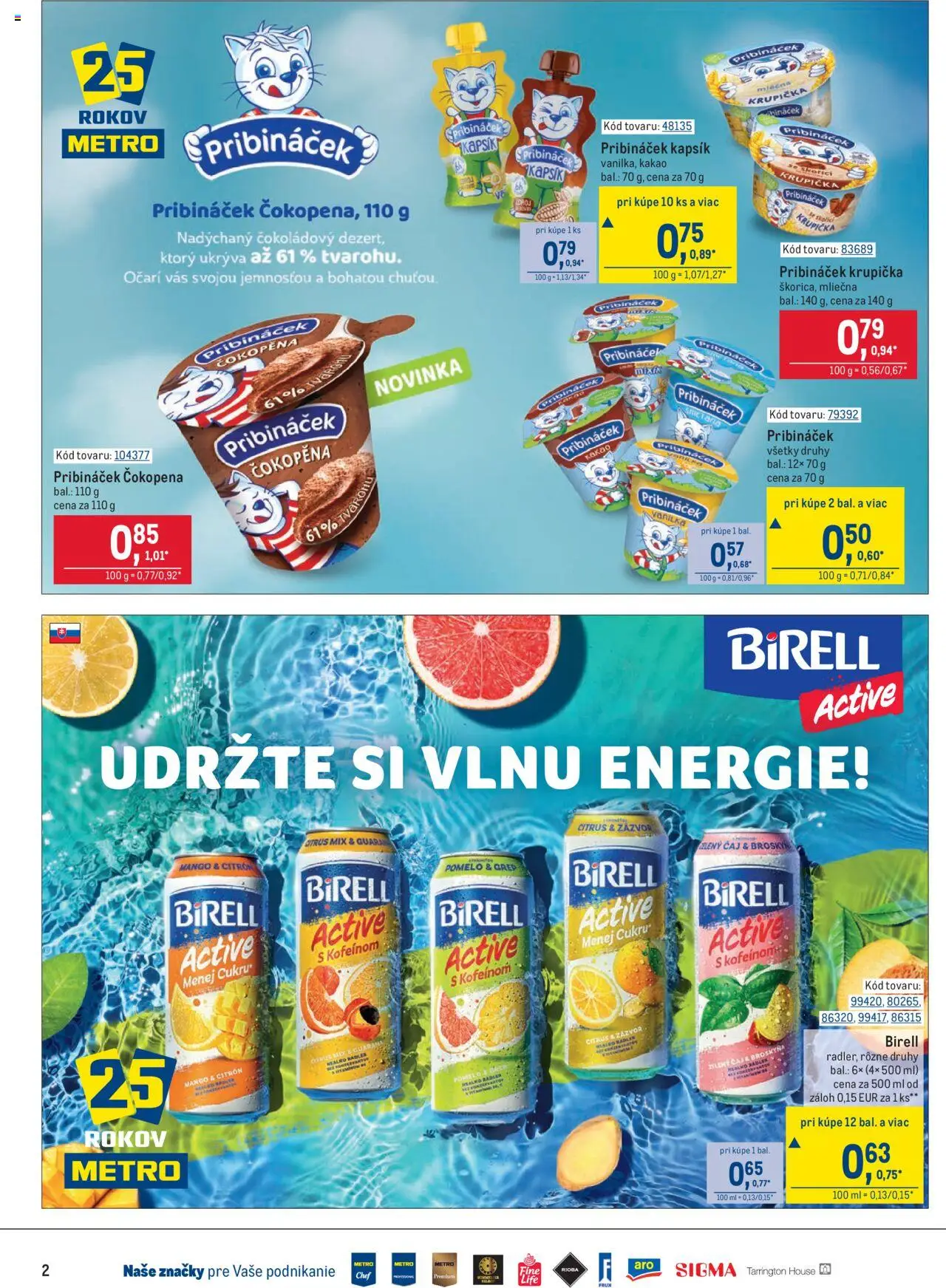 Nové Metro akcie – leták je platný od 08.10.2025 | Strana: 2 | Produkty: Zázvor, Birell, Radler, Grep