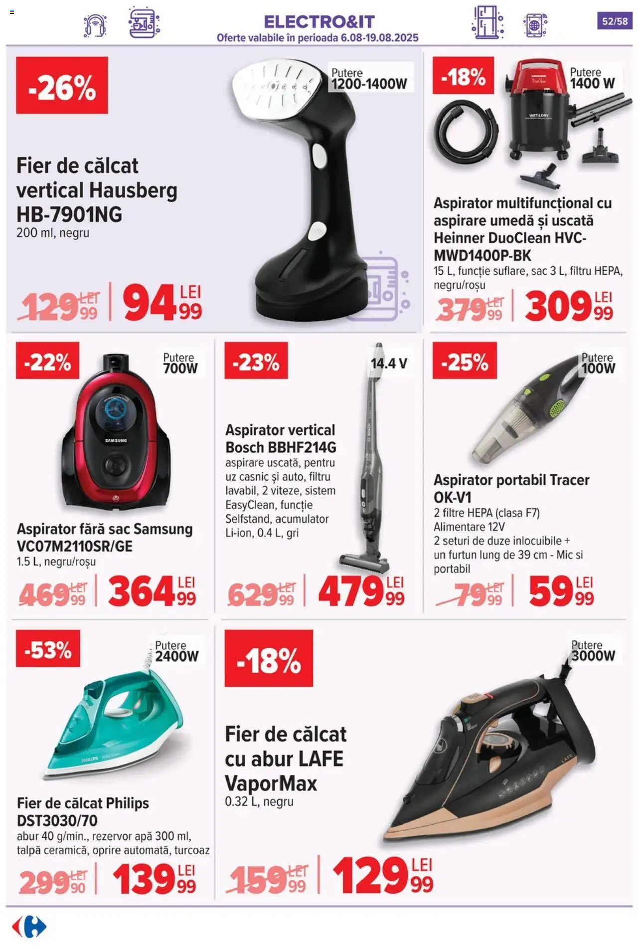 Catalog Carrefour – valabil de la 06.08.2025 | Pagină: 53 | Produse: Enginar, Fier de călcat, Aspirator, Apă