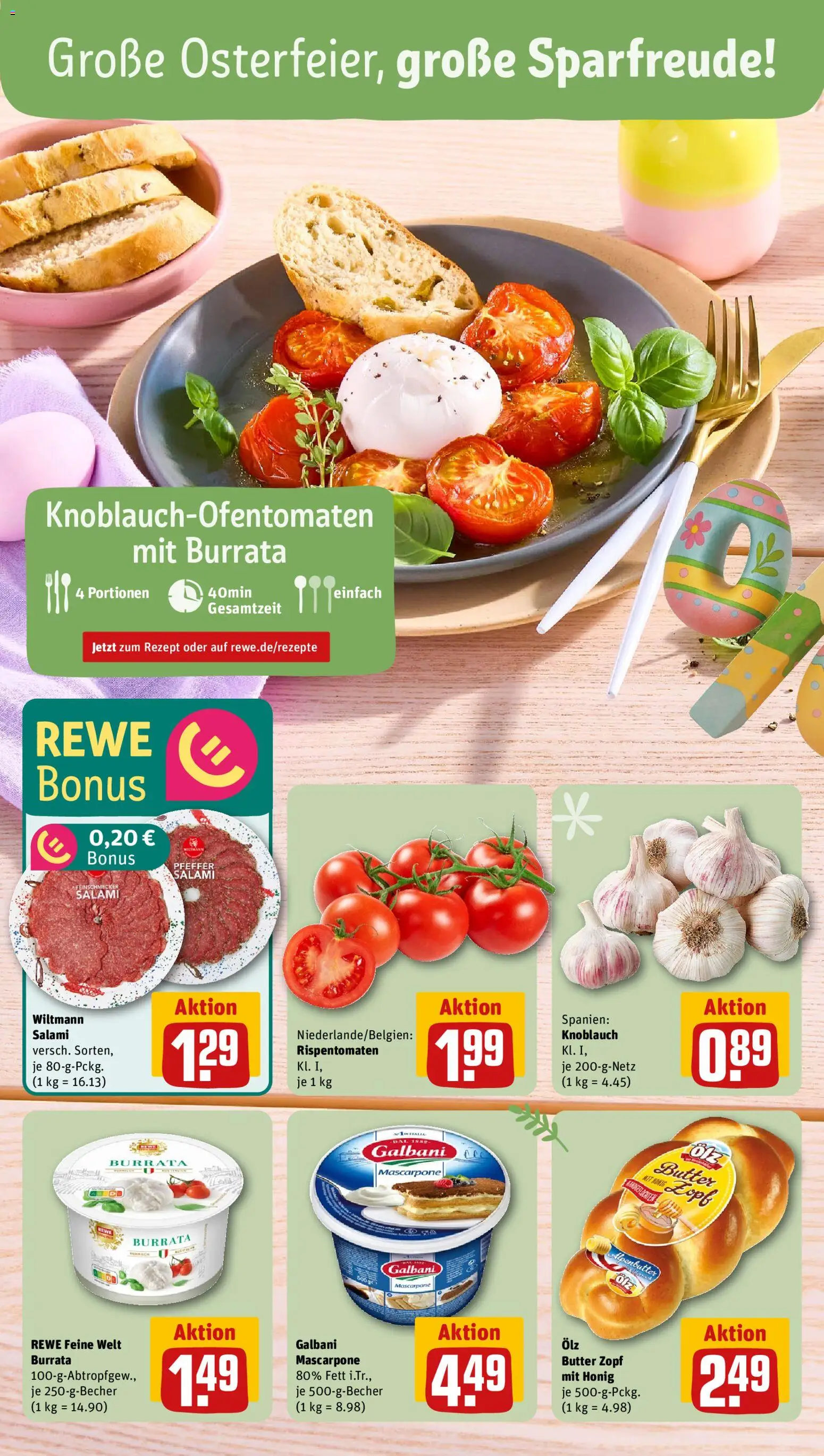Rewe Prospekt 	 – gültig ab 30.03.2026 | Seite: 4 | Produkte: Butter, Mascarpone, Burrata, Knoblauch