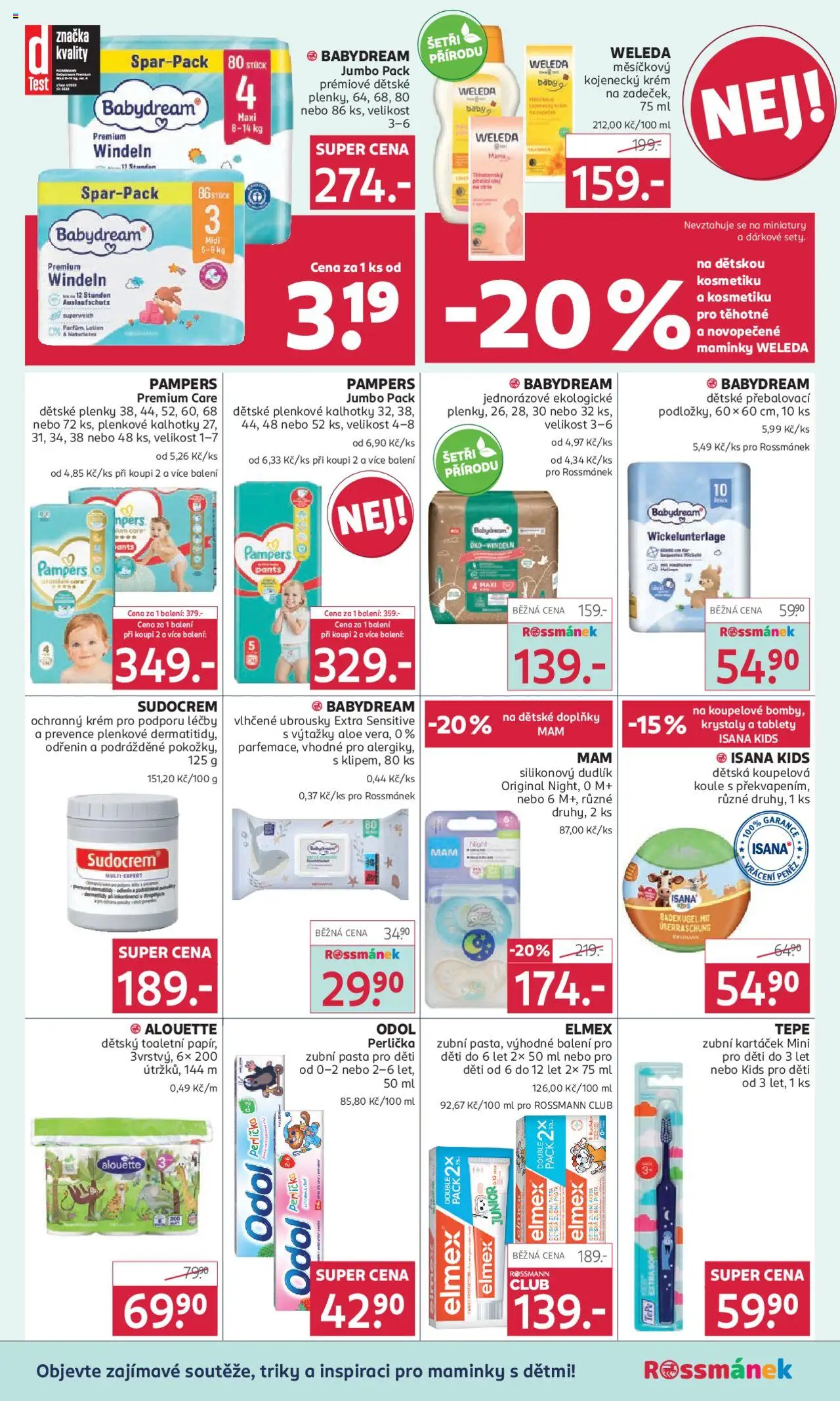 Rossmann leták od 13.08.2025 | Strana: 15 | Produkty: Vlhčené ubrousky, Zubní pasta, Weleda, Krém