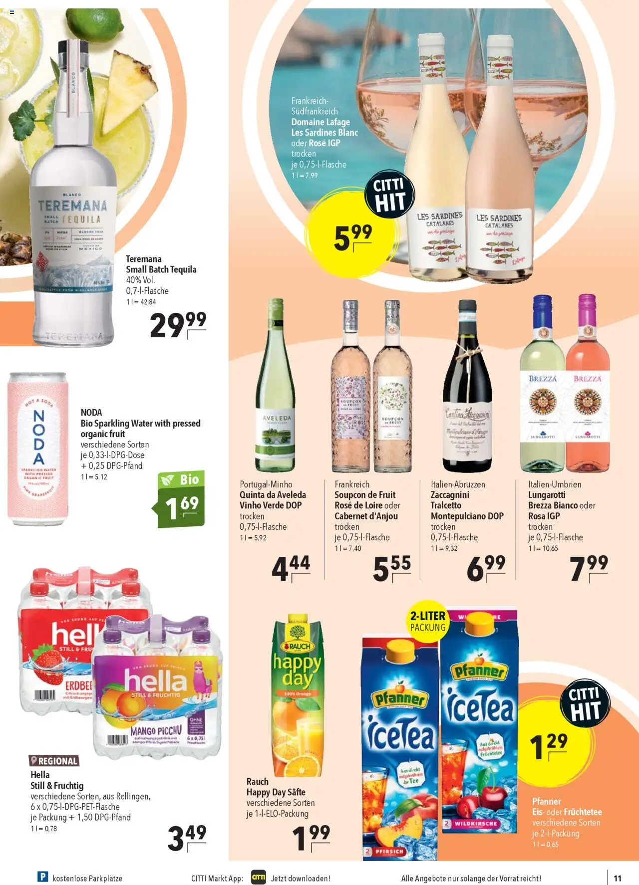 CITTI Markt Prospekt 	 - gültig ab dem 23.07.2025 | Seite: 11 | Produkte: Tequila, Hella, Pfirsich, Eis
