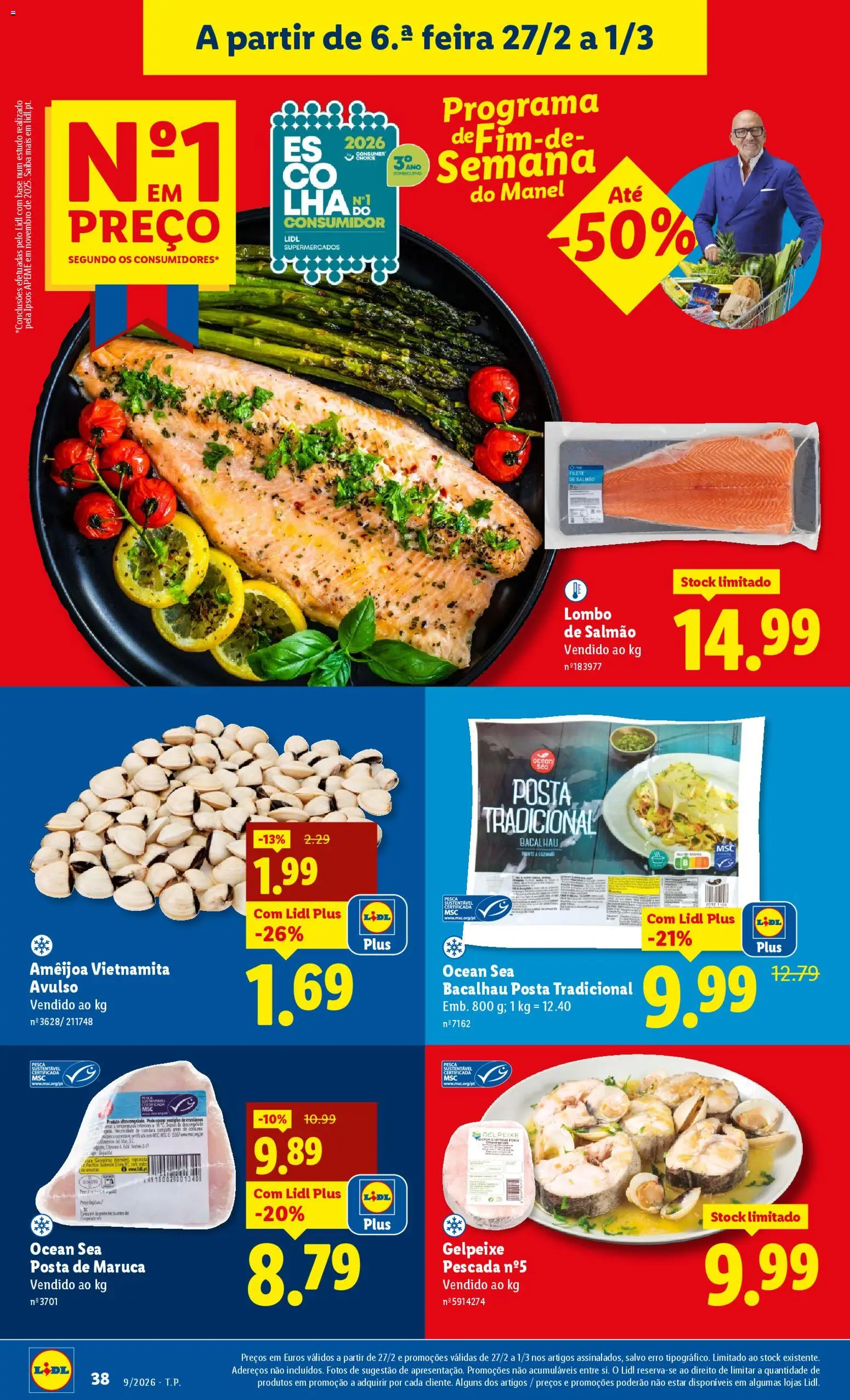 Lidl folheto │ válido de 23.02.2026 | Página: 38 | Produtos: Pescada, Base, Salmão, Lombo
