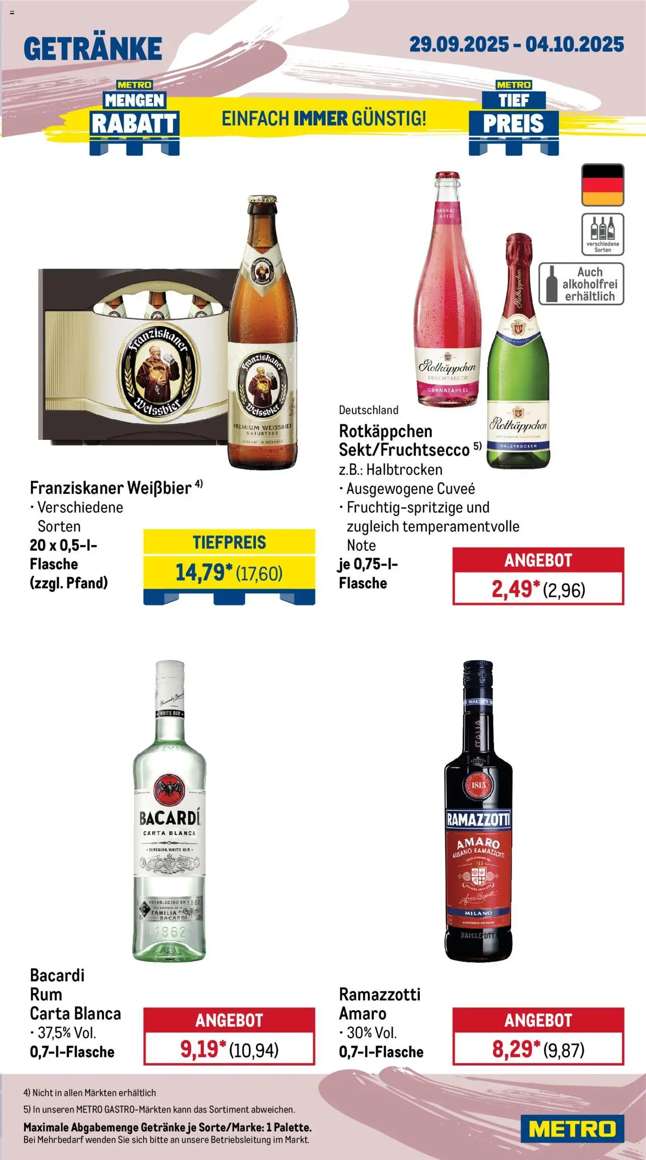 Metro Wochen-Angebote Gastro – gültig ab 29.09.2025 | Seite: 15 | Produkte: Franziskaner, Weißbier, Fruchtsecco, Ramazzotti