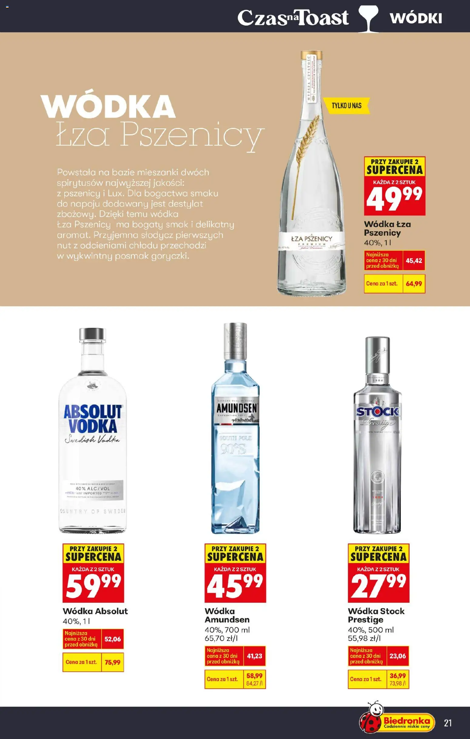 Biedronka gazetka - Czas na toast od 12.01.2026 | Strona: 23 | Produkty: Wódka Absolut, Wódka Stock, Vodka, Wódka