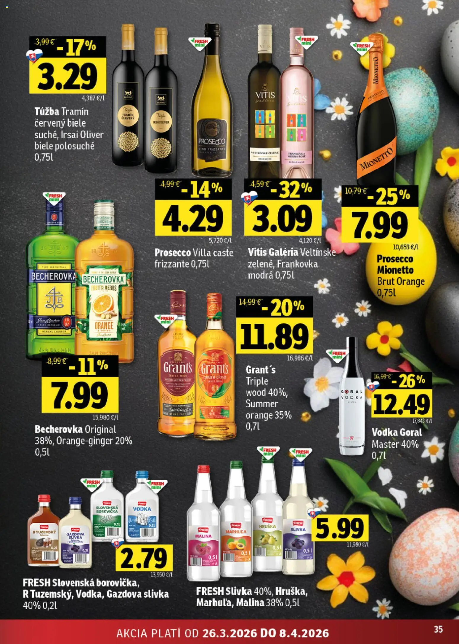 Nové Fresh akcie – leták je platný od 26.03.2026 | Strana: 35 | Produkty: Víno, Prosecco, Borovička, Vodka