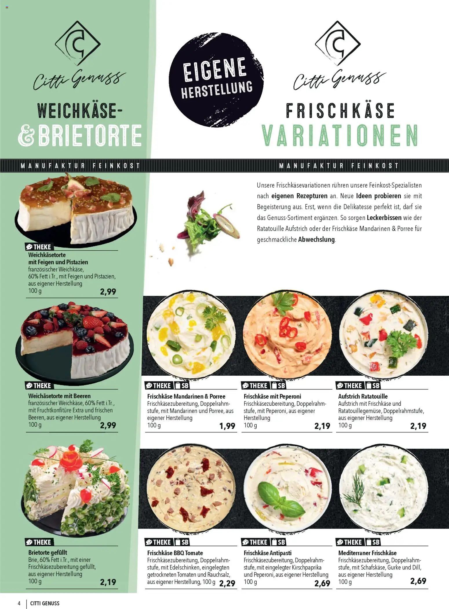 CITTI Markt CITTI Genuss – gültig ab 01.04.2026 | Seite: 4 | Produkte: Theke, Mandarinen, Tomaten, Frischkase