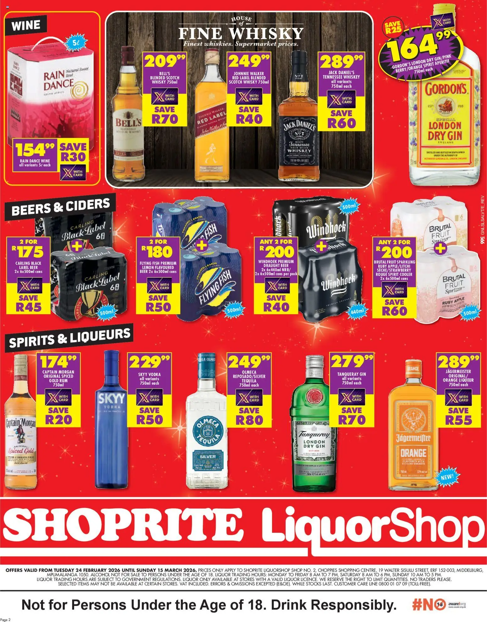 New Shoprite catalogue – valid from 24.02.2026 | Page: 2 | Products: Cooler, Beer, Gin, Whiskey