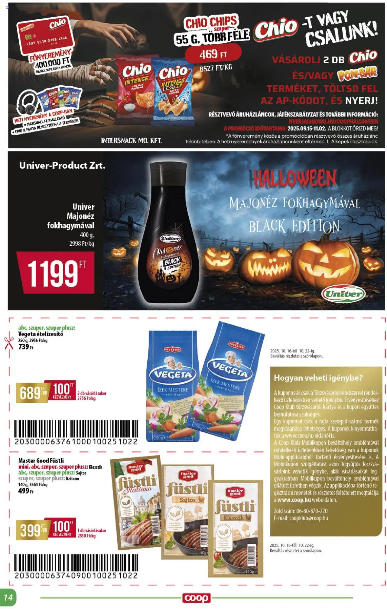 COOP akciós ujság - amely érvényes a következő dátumtól: 16.10.2025 | Oldal: 14 | Termékek: Fejhallgató, Fanta, Tök, Majonéz