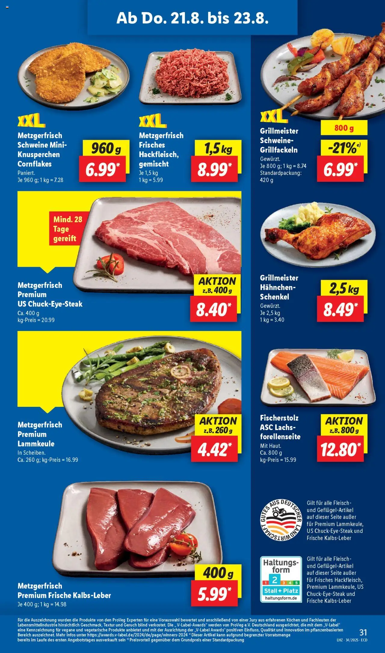 Lidl Prospekt 	 - gültig ab dem 18.08.2025 | Seite: 55 | Produkte: Lammkeule, Hahnchen, Kalbsleber, Lachs