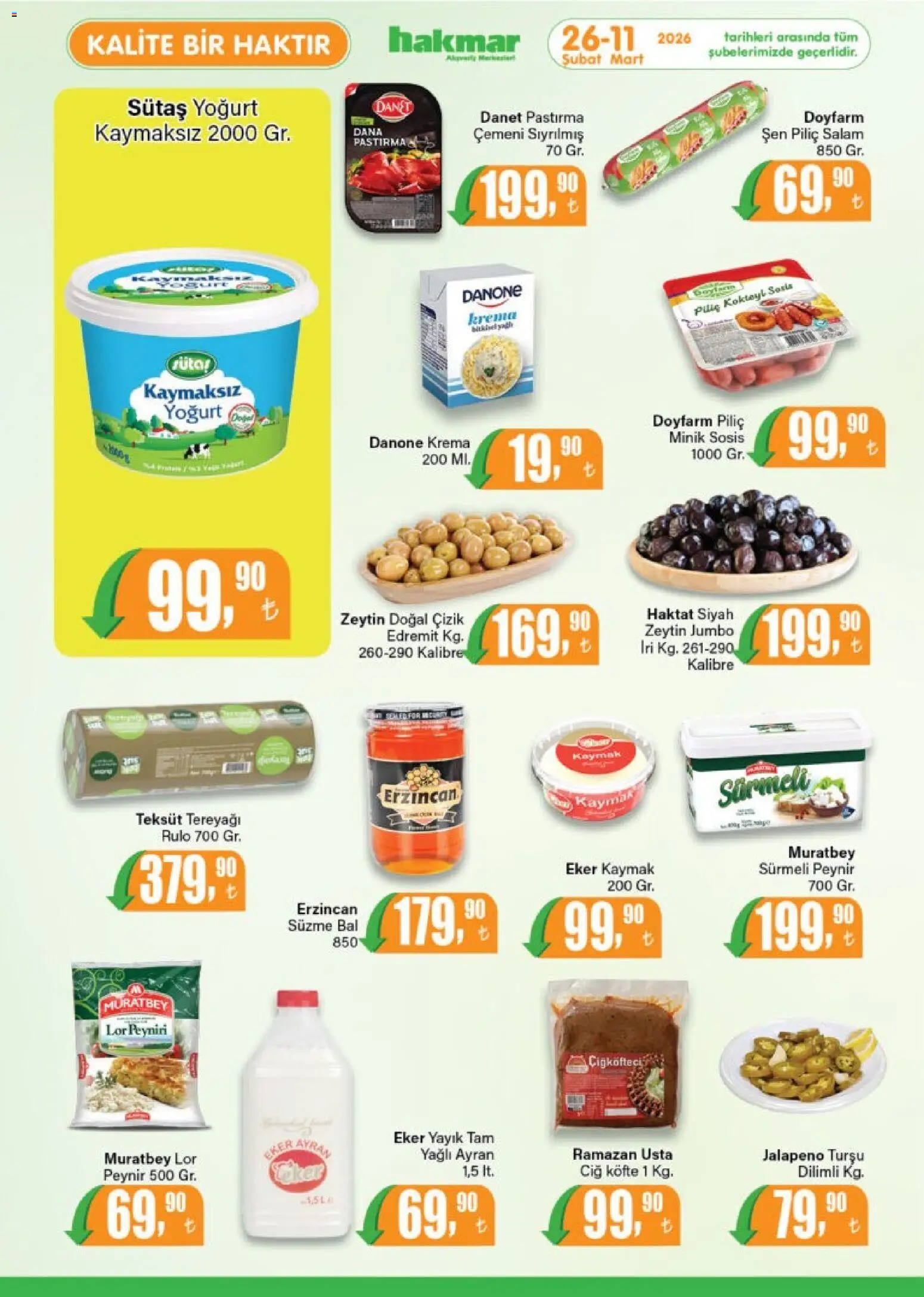 Hakmar Katalog - 26.02.2026 tarihinden itibaren geçerlidir | Sayfa: 2 | Ürünler: Tereyağı, Salam, Piliç, Zeytin