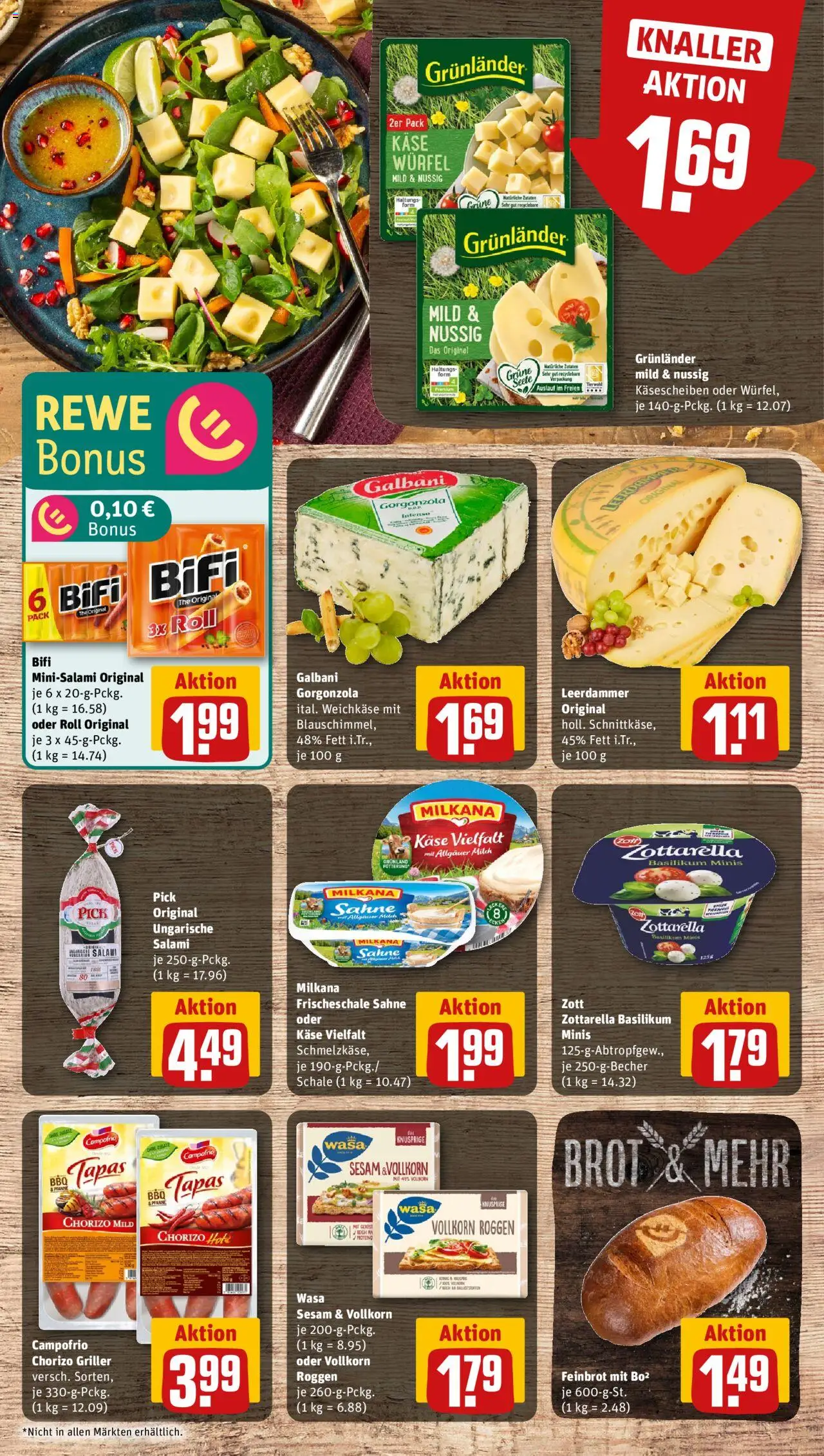Rewe Prospekt 	 - gültig ab dem 28.07.2025 | Seite: 13 | Produkte: Käse, Bifi, Leerdammer, Salami