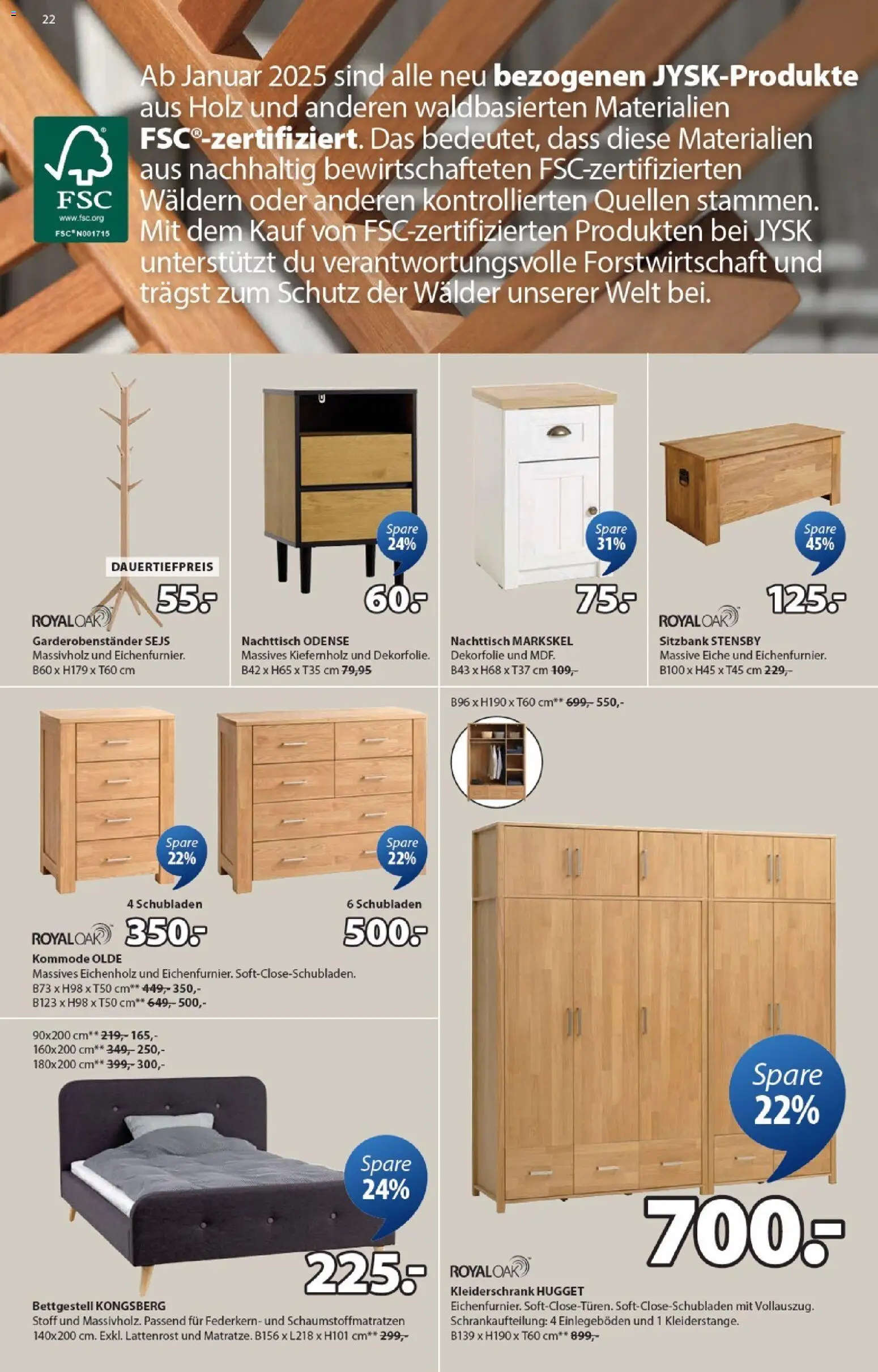 JYSK Aktionen – gültig ab 04.11.2025 | Seite: 22 | Produkte: Sitzbank, Kleiderschrank, Nachttisch, Lattenrost