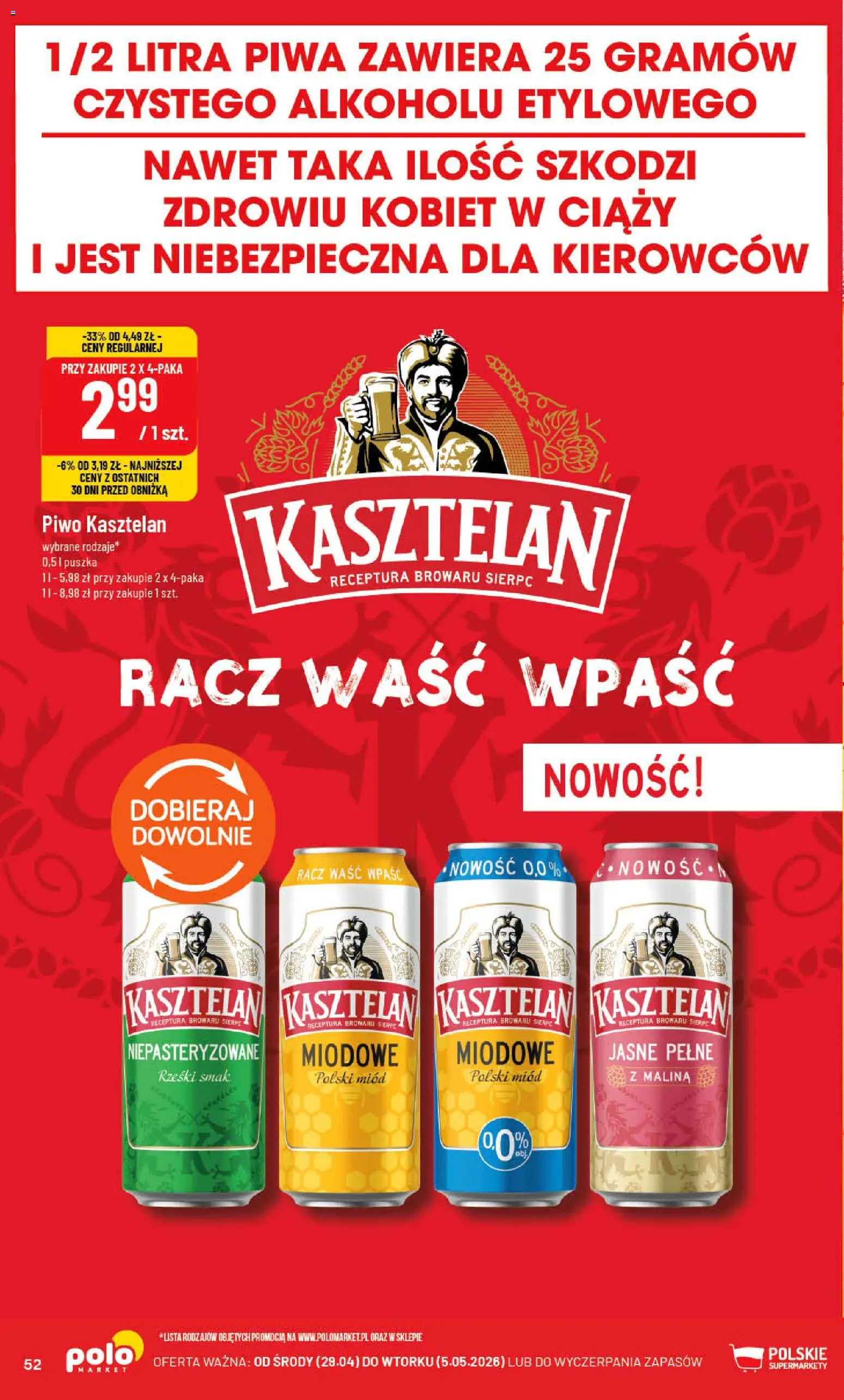 POLOmarket gazetka od 29.04.2026 | Strona: 52 | Produkty: Malina, Miód, Piwo