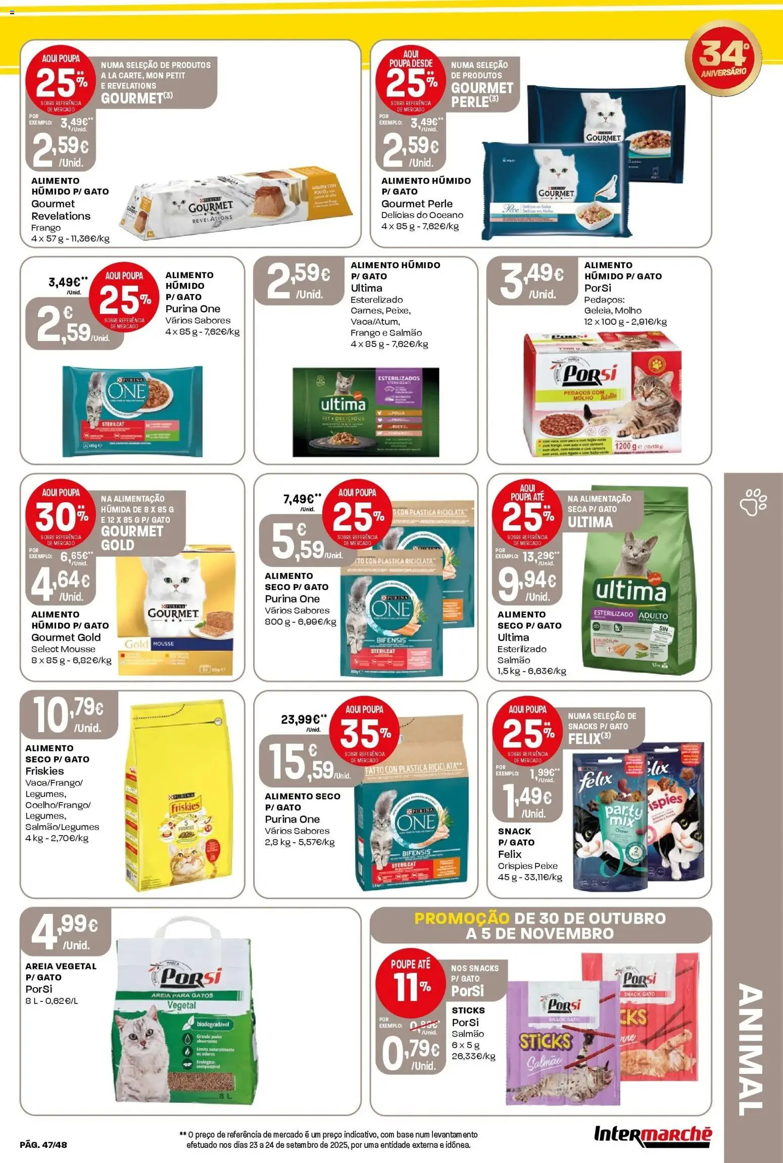 Intermarché - Aniversário à la poupança! │ válido de 30.10.2025 | Página: 47 | Produtos: Purina one, Areia, Frango, Salmão