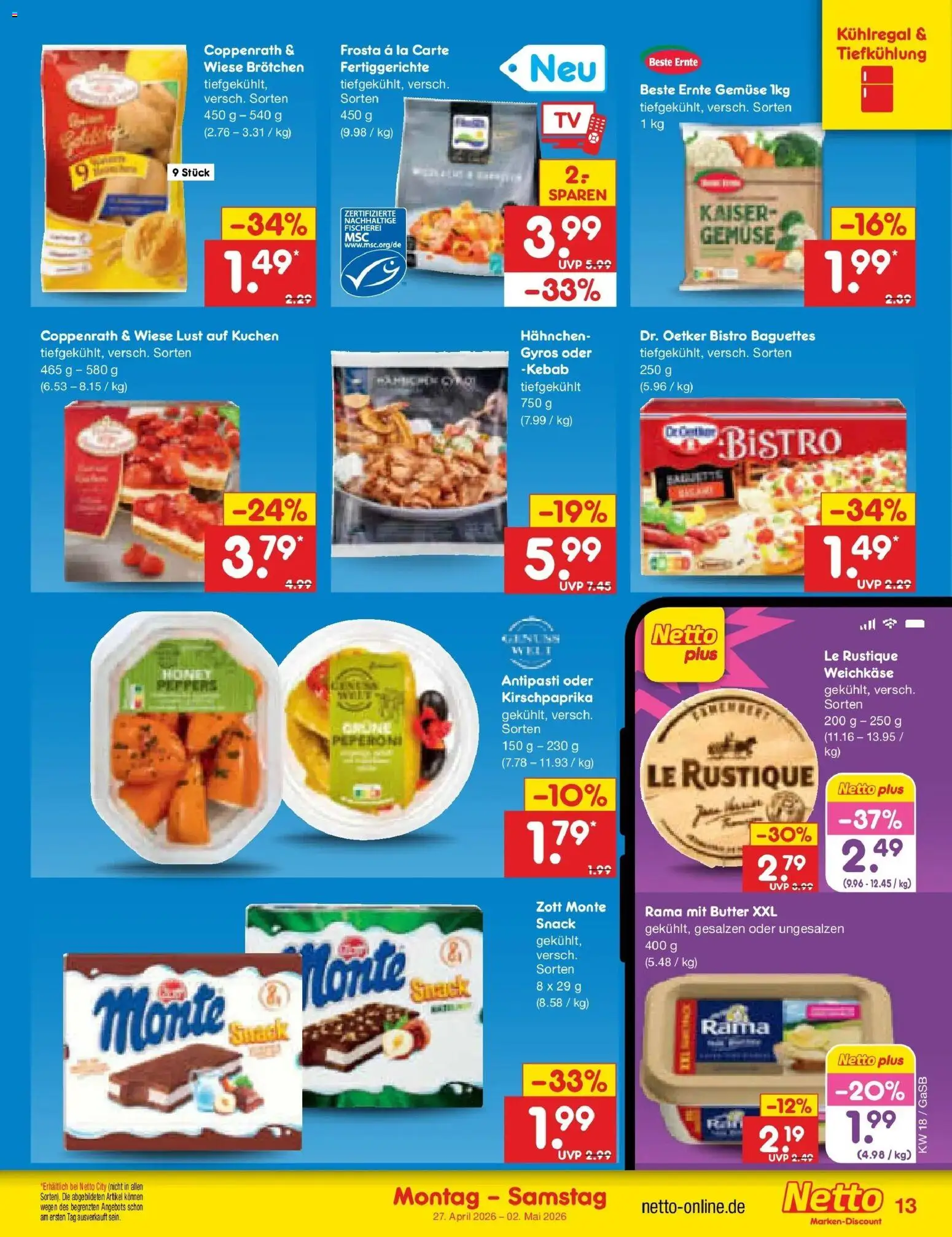 Netto Marken-Discount Prospekt Bremen-Lesum	 – gültig ab 27.04.2026 | Seite: 15 | Produkte: Hahnchen, Butter, Frosta, Gemüse
