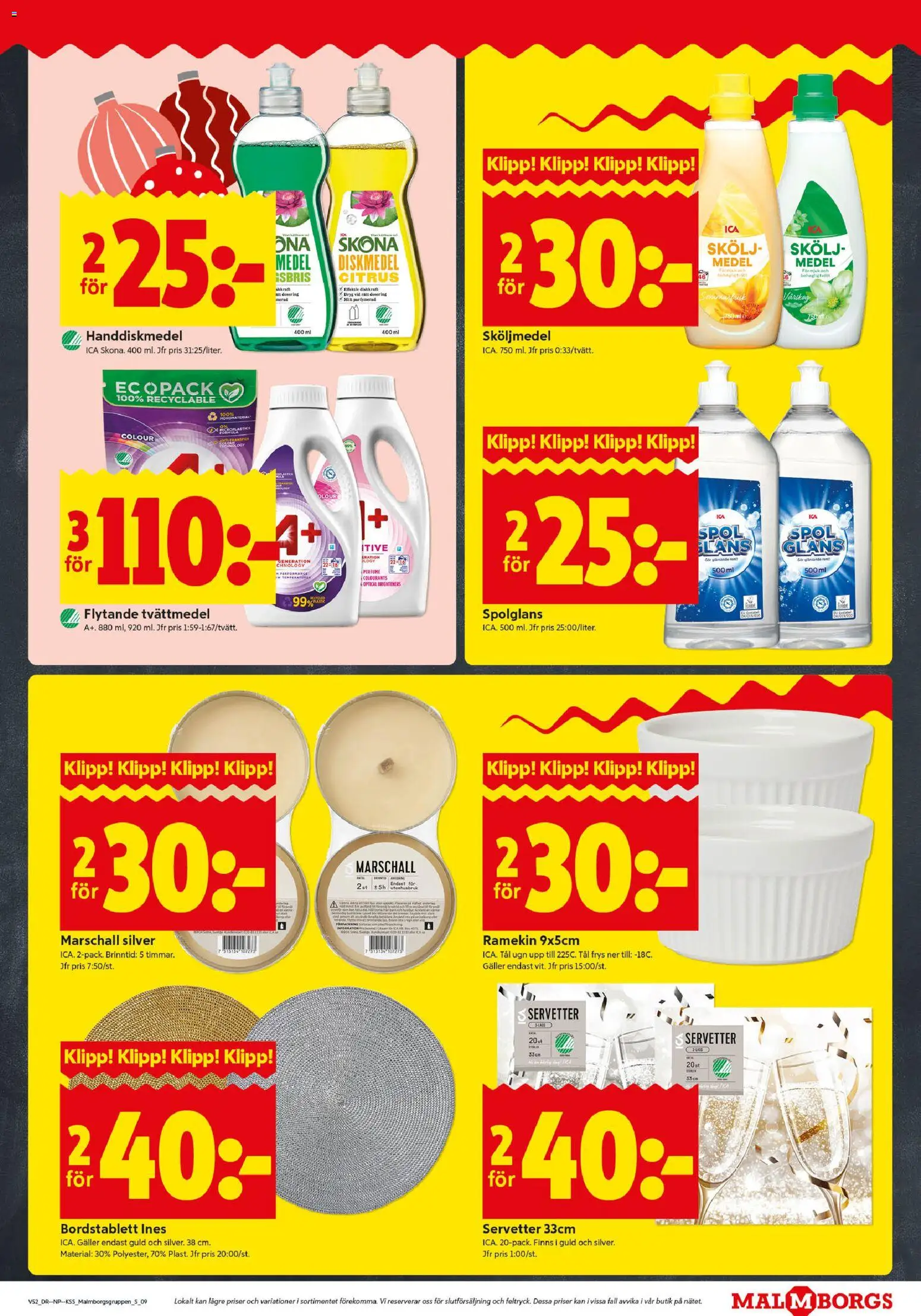 ICA Kvantum reklamblad aktuell från 22.12.2025 | Sida: 9 | Produkter: Bordstablett, Tvättmedel, Diskmedel, Servetter